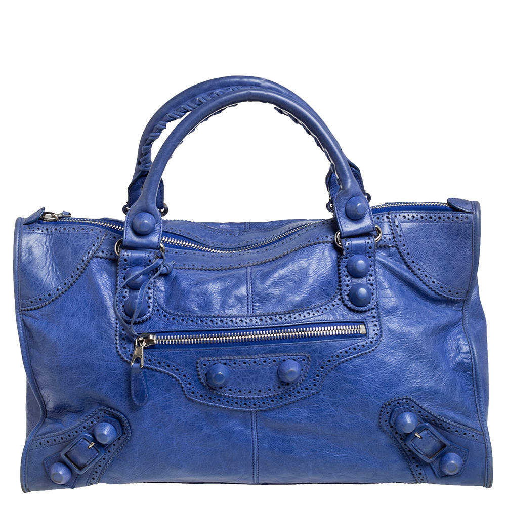  Balenciaga Outremer Blue Leather Giant Brogue Work Tote