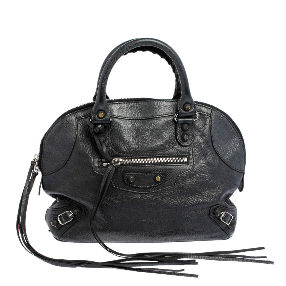 مملوكة مسبقًا Balenciaga Black Leather Classic RH Bowler Satchel
