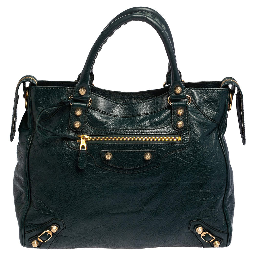Pre Owned Balenciaga Green Leather Giant 12 GH Velo Tote