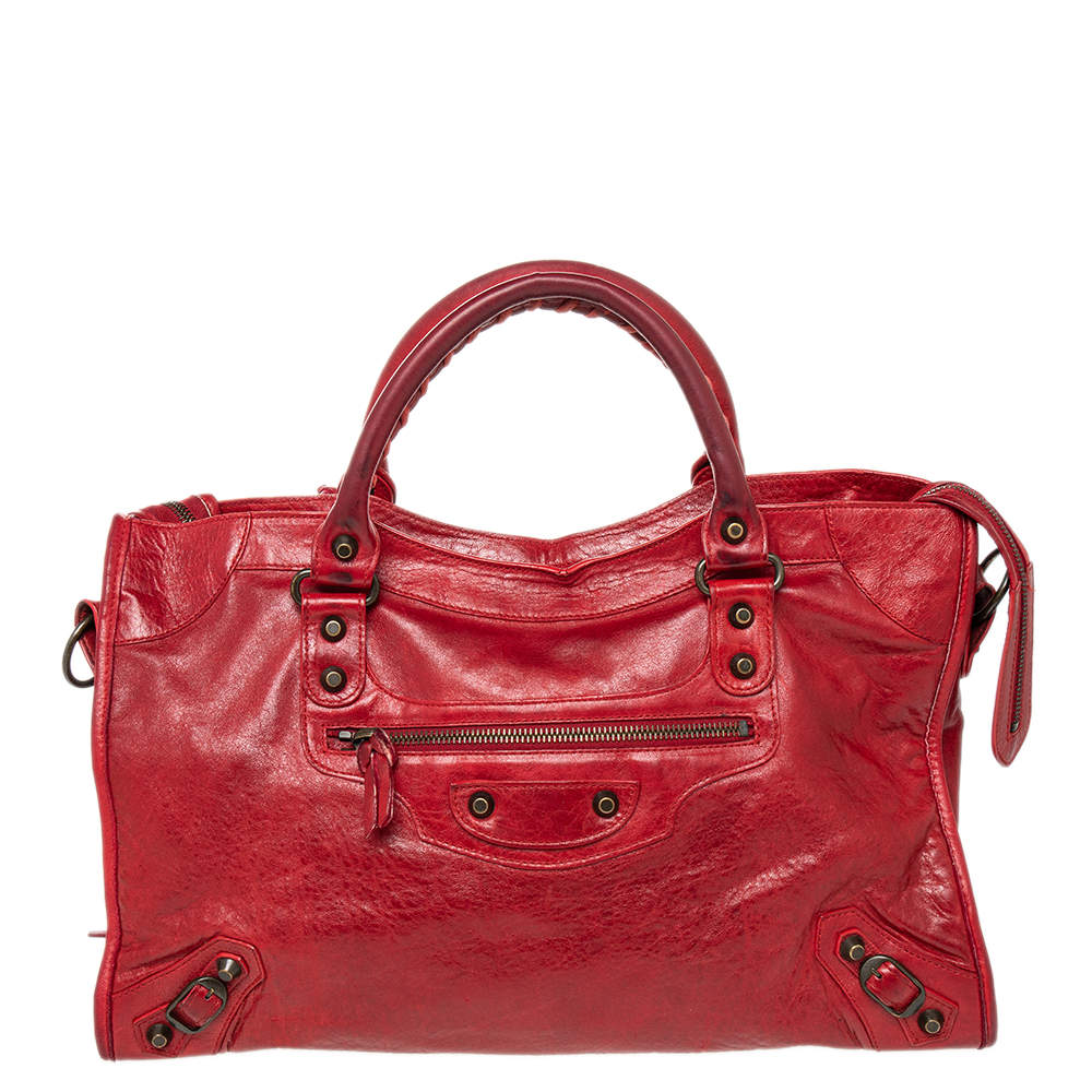 Pre Owned حقيبة بالنسياغا موتورسايكل سيتي جلد خروف أحمر