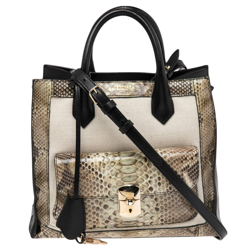 Balenciaga Multicolor Python and Leather Padlock All Afternoon Tote ...