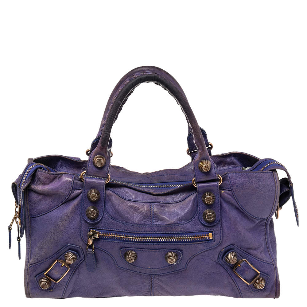 Pre Owned Balenciaga Bleu Lavande Lambskin Giant Part Time Shoulder Bag
