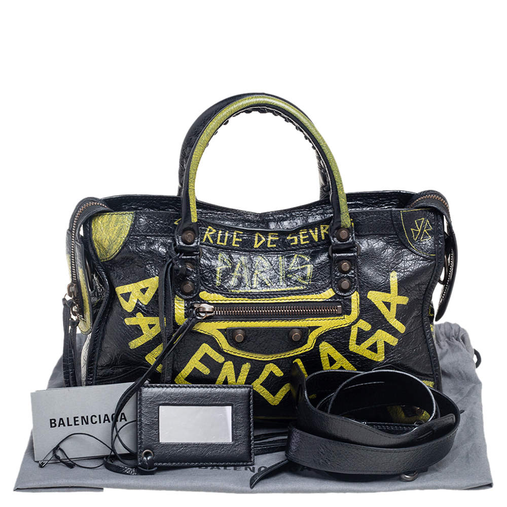 Balenciaga Bag 'city Bag' With Graffiti Details Black/yellow