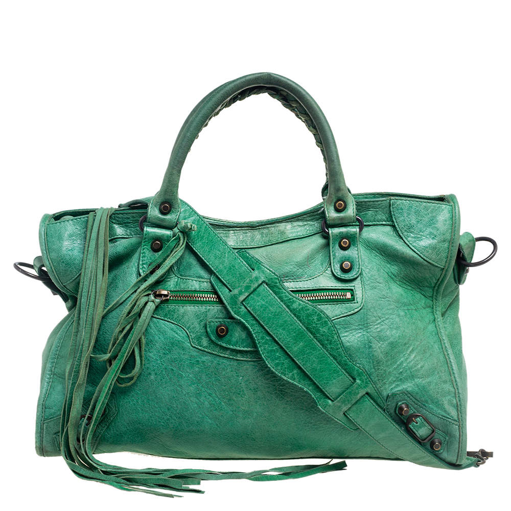 Pre Owned حقيبة يد توتس بالنسياغا RH سيتي جلد أخضر