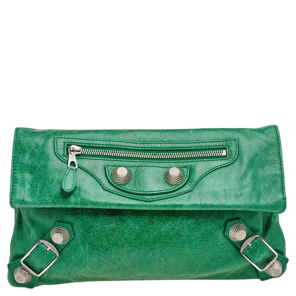 Balenciaga Apple Green Leather Giant 21 Envelope Clutch