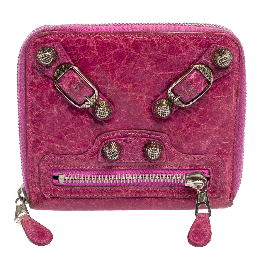 Pre Owned محفظة بالنسياغا سيتي جلد وردي مضغوطة