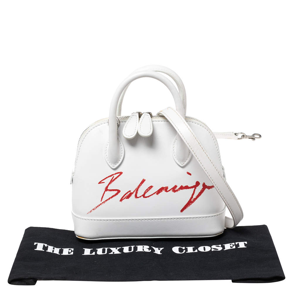BALENCIAGA Calfskin Lipstick Logo XXS Ville Top Handle Bag White