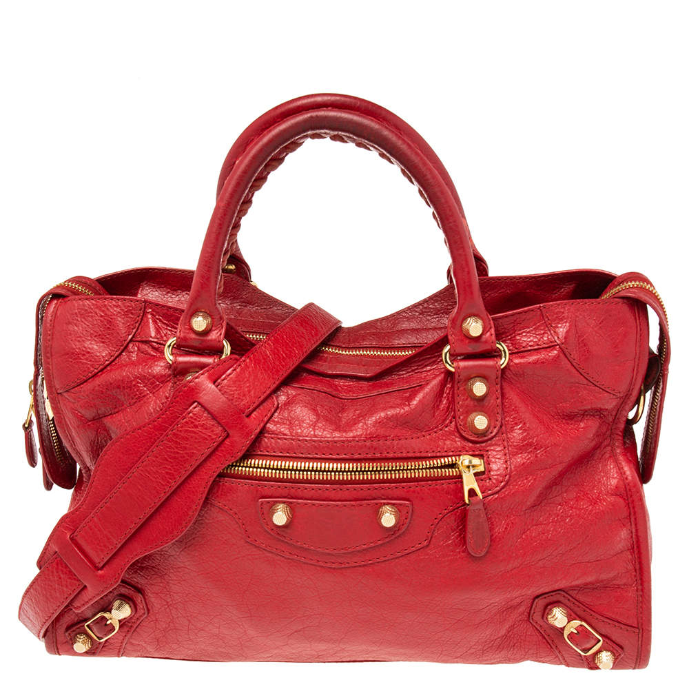 Pre Owned Balenciaga Red Leather GRH Classic City Tote