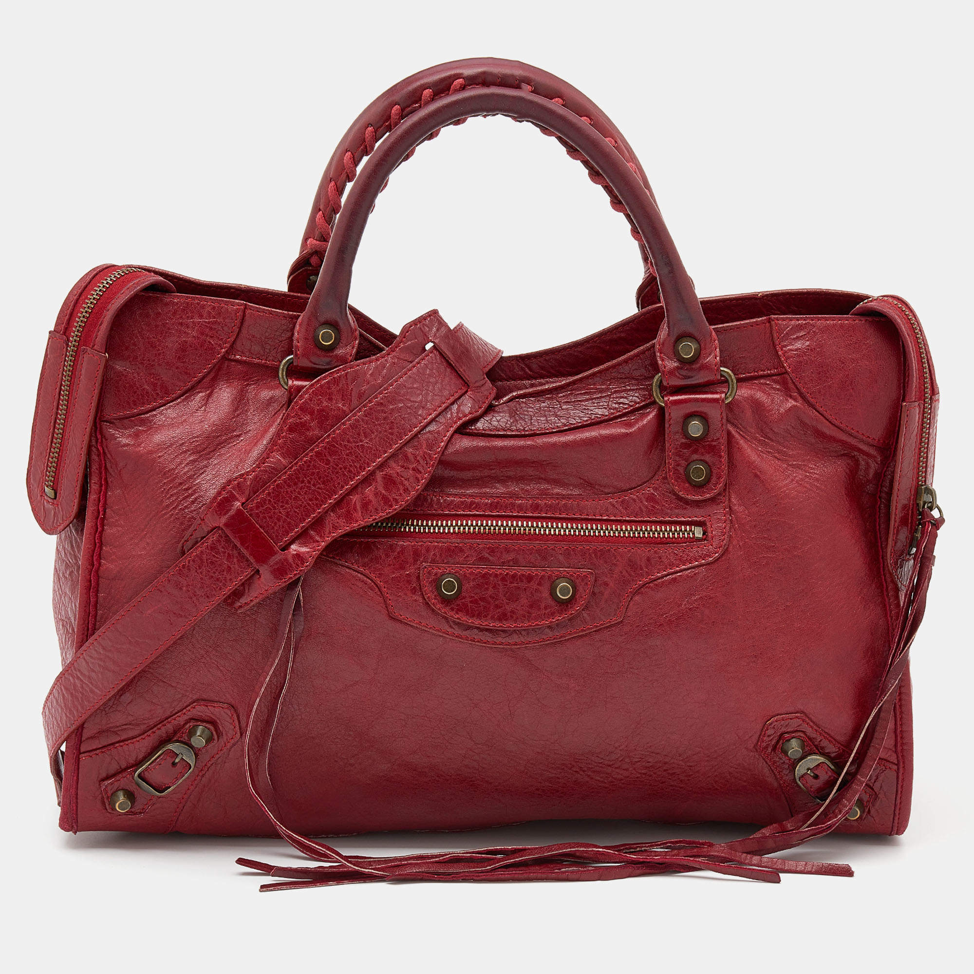Pre Owned Balenciaga Red Leather Classic City RH Tote