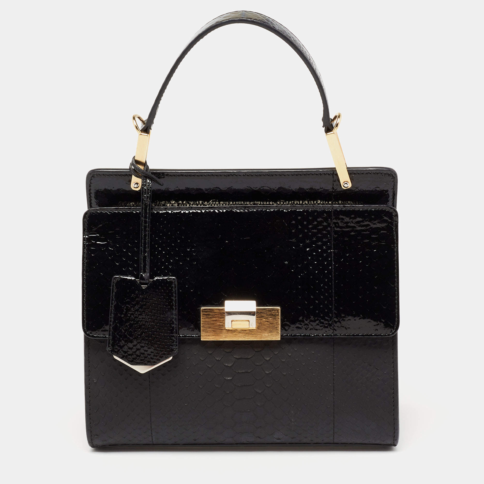 مملوكة مسبقًا Balenciaga Black Python Le Dix Cartable S Top Handle Bag