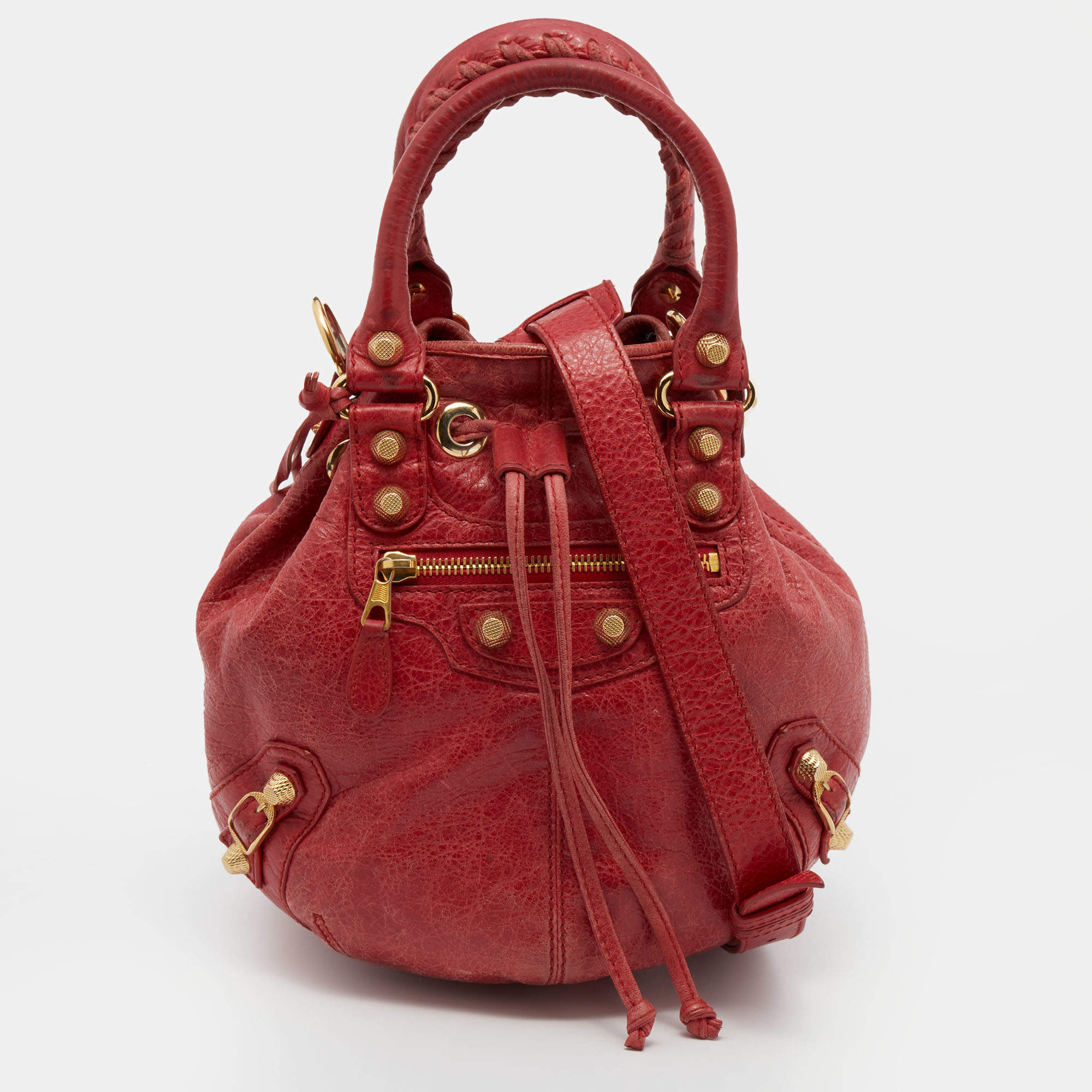 Pre Owned Balenciaga Red Leather GGH Pompon Bag