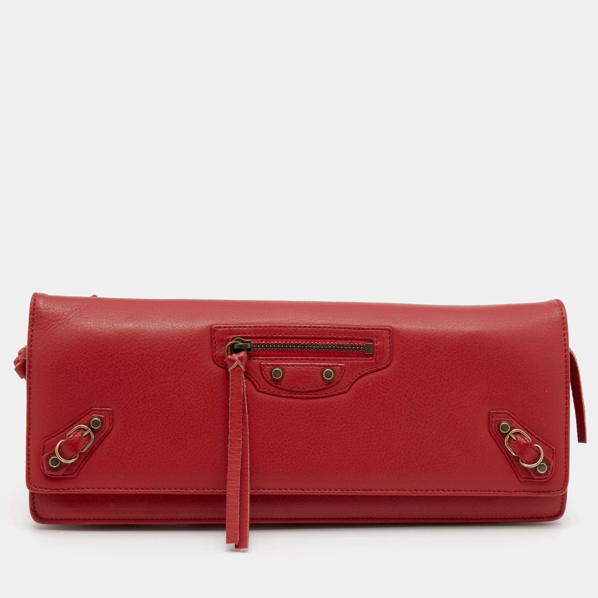 مملوكة مسبقًا Balenciaga Red Leather Papier Wand Long Clutch