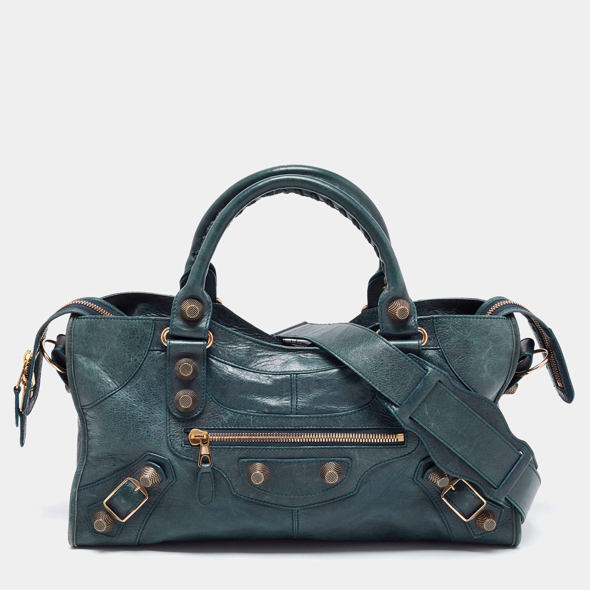 Pre Owned Balenciaga Teal Green Leather GGH Part Time Tote