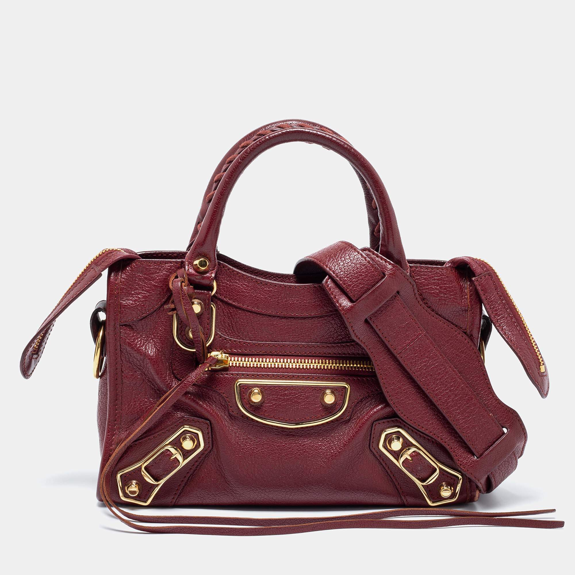 Pre Owned Balenciaga Red Leather Mini Classic Metallic Edge City Bag