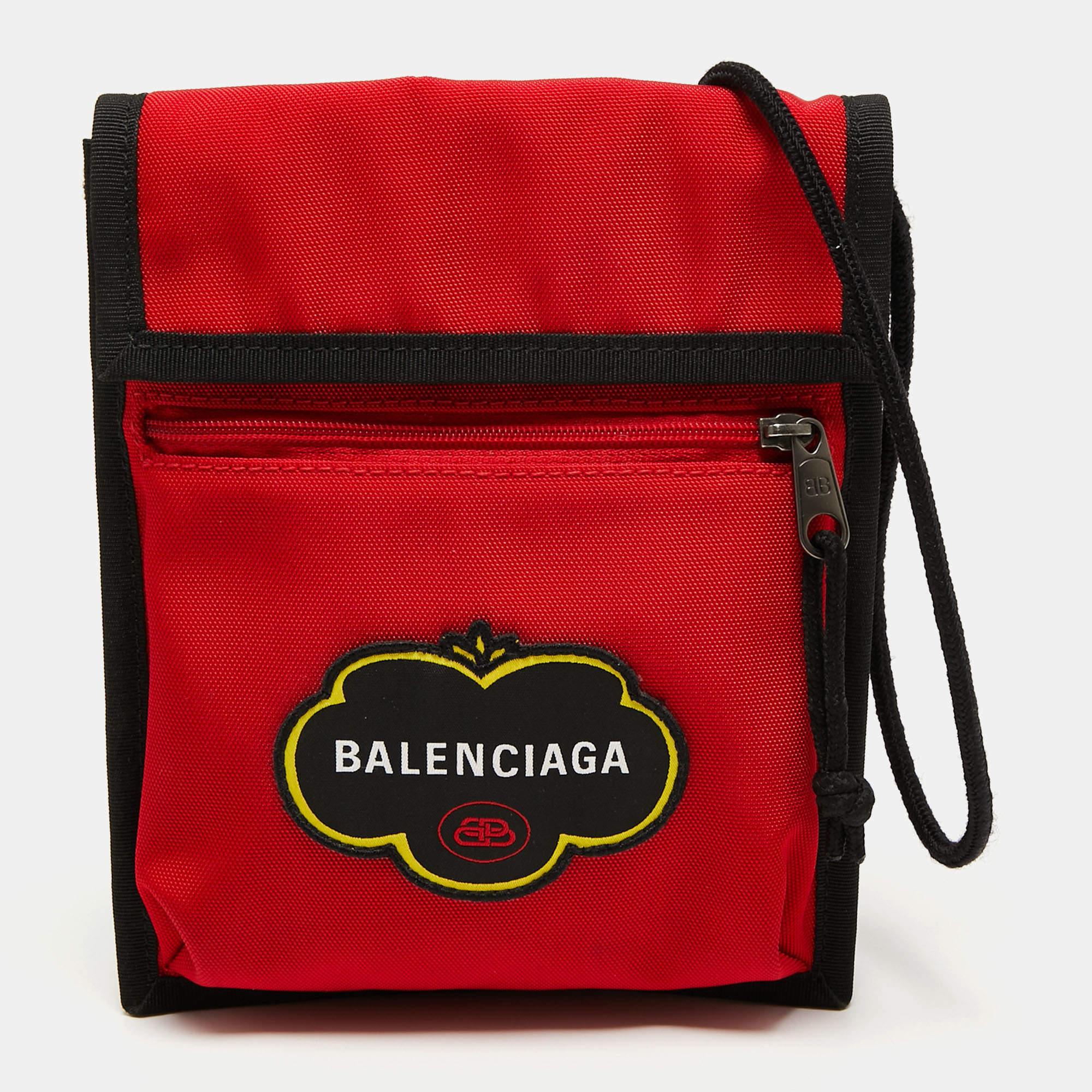 Balenciaga Black/Red Nylon Explorer Pouch Crossbody Bag
