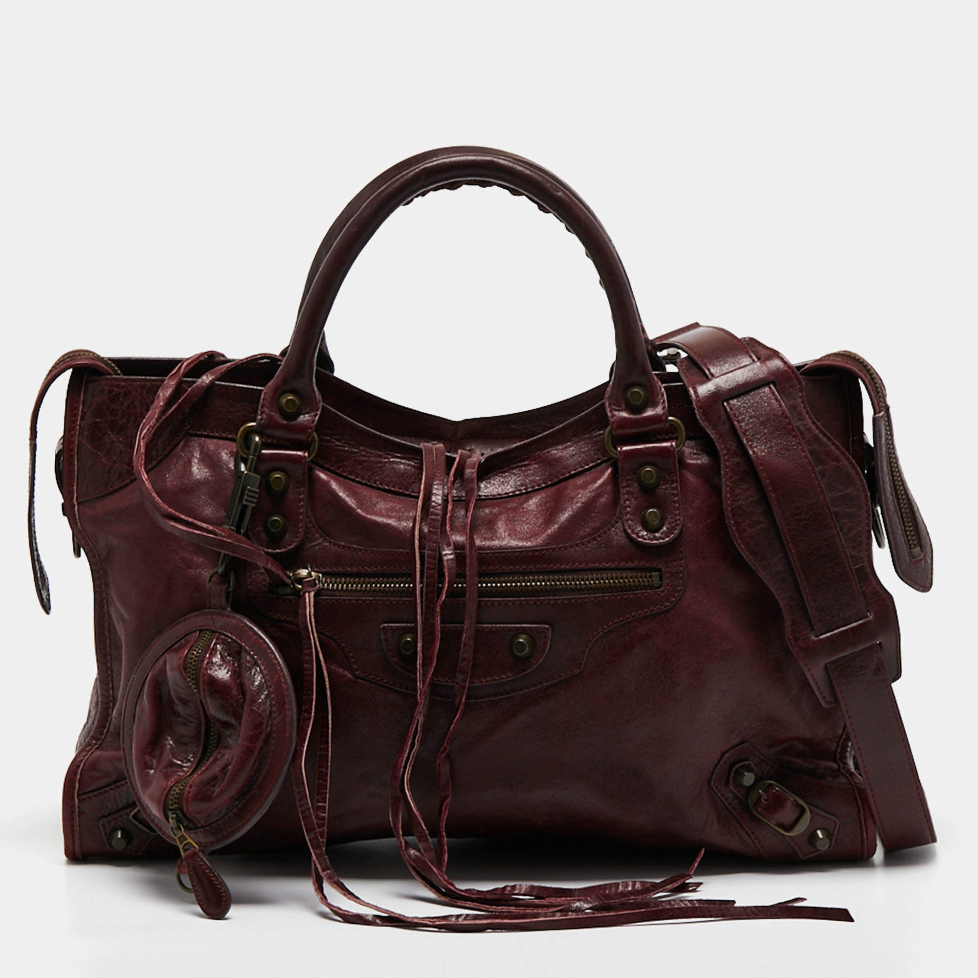 Pre Owned Balenciaga Burgundy Leather Medium Classic City Tote