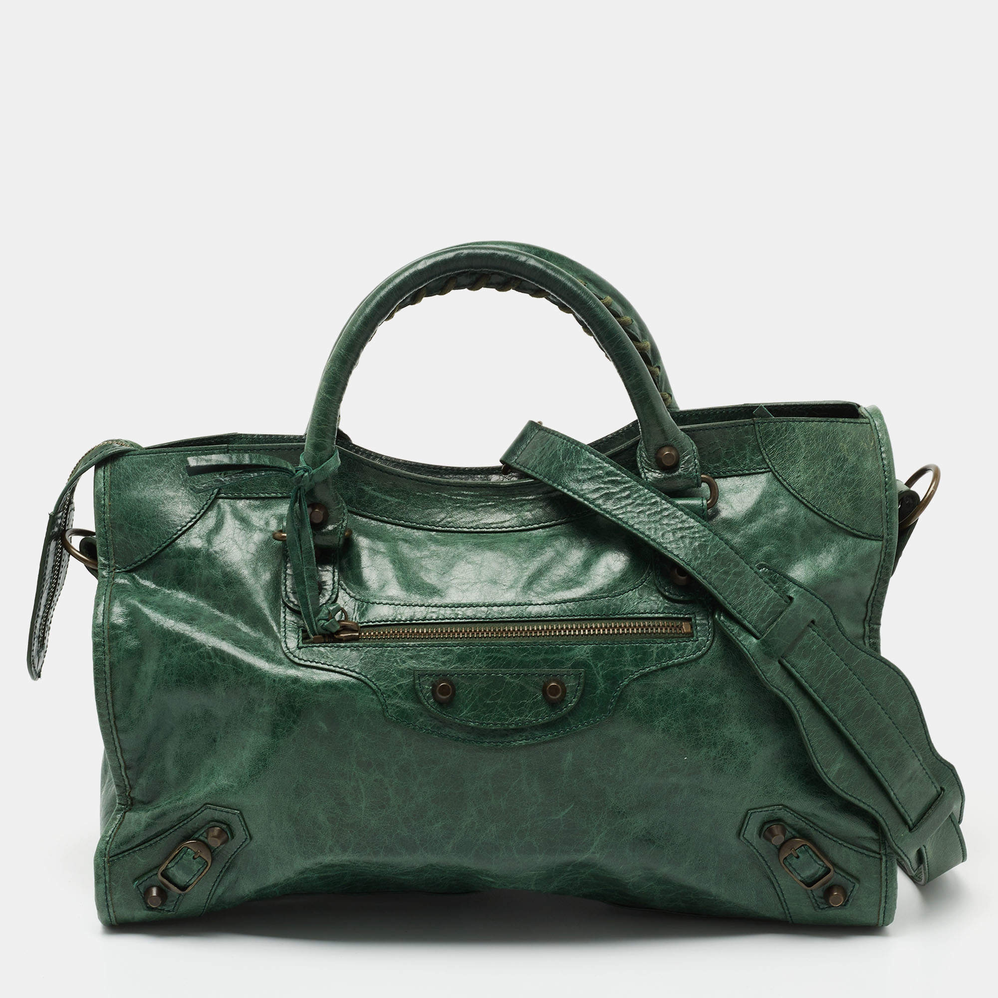 Balenciaga Green Leather Medium Classic City Tote