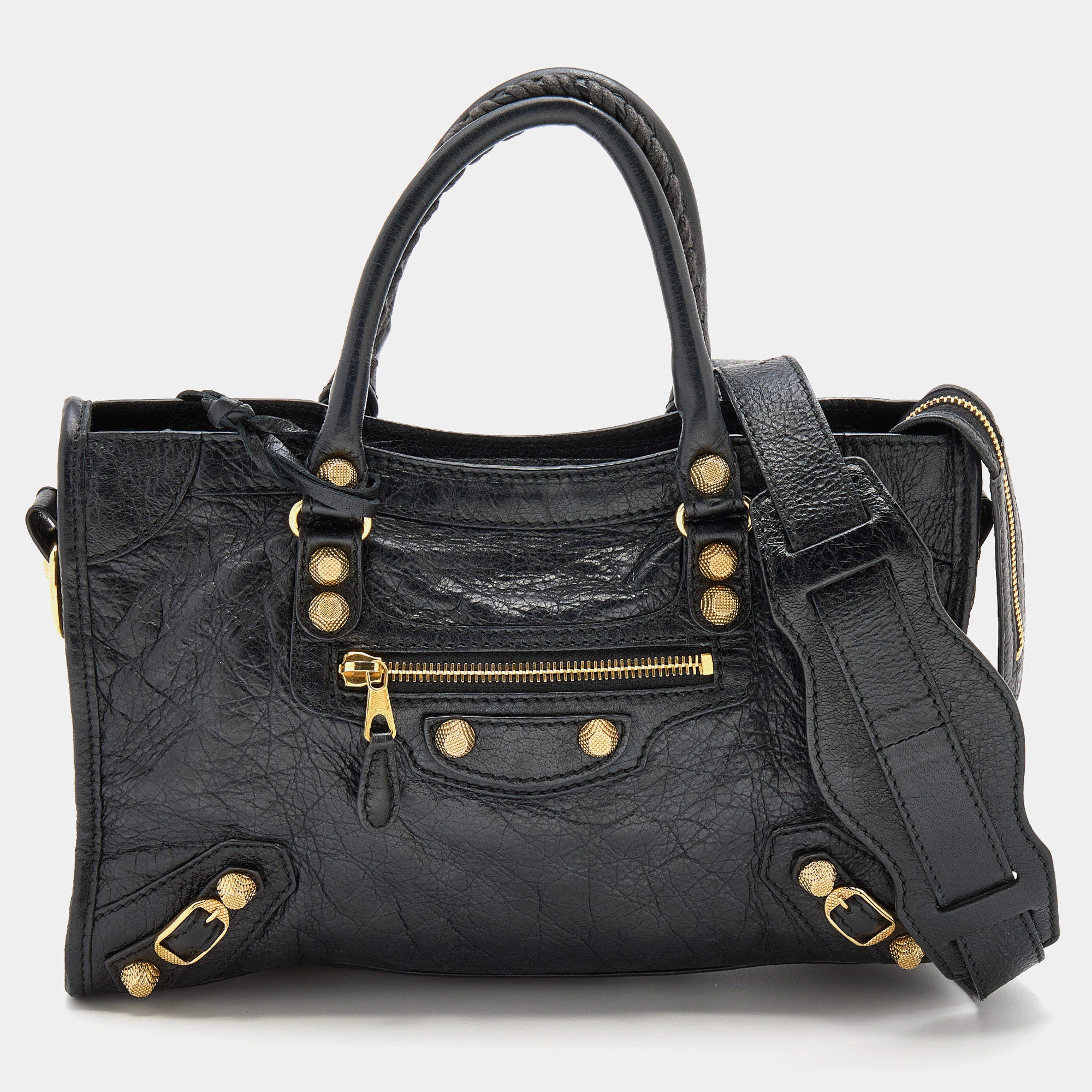 Pre Owned Balenciaga Black Leather Giant 12 Hardware Classic City Tote