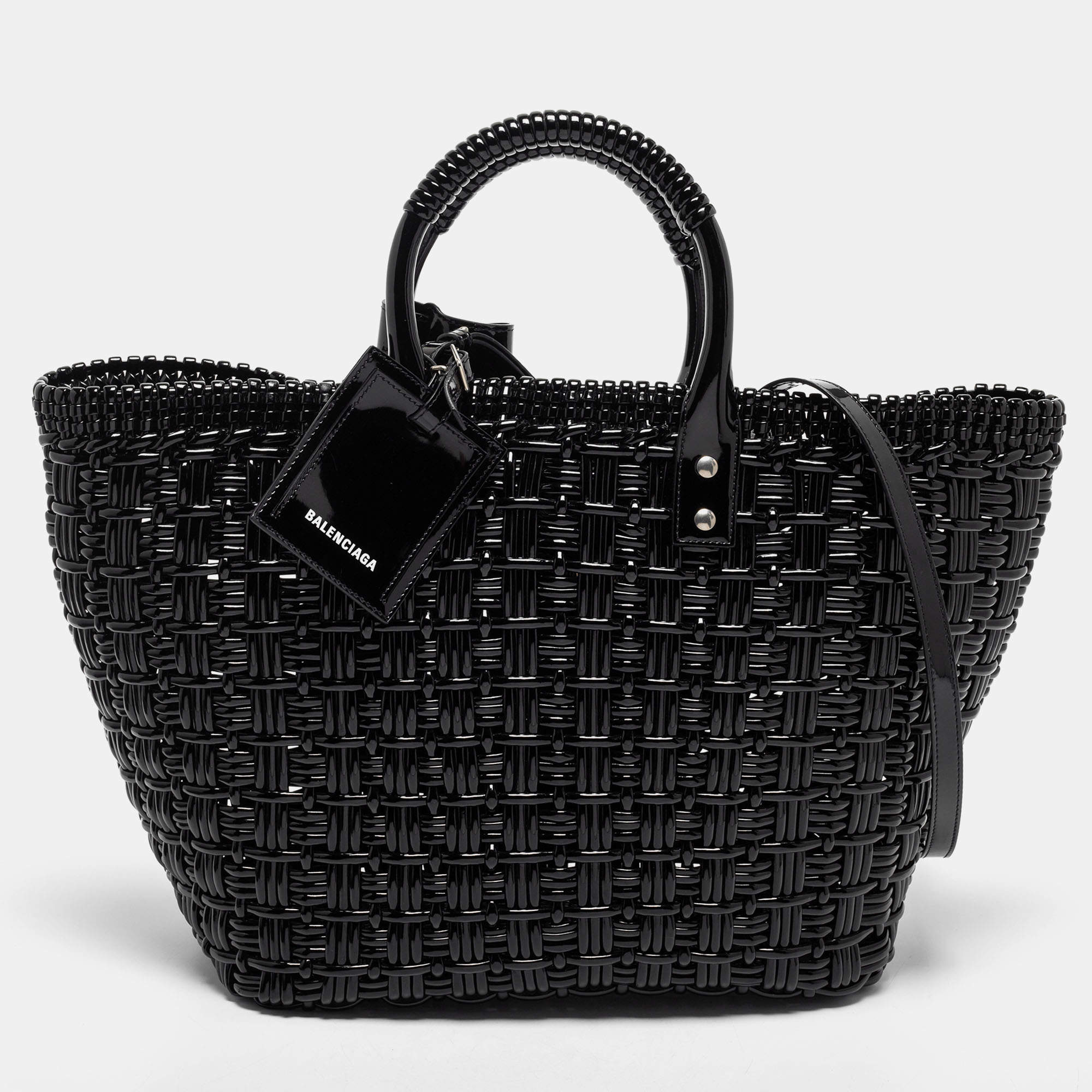 مملوكة مسبقًا Balenciaga Black Varnished Faux Leather Bistro Basket Tote
