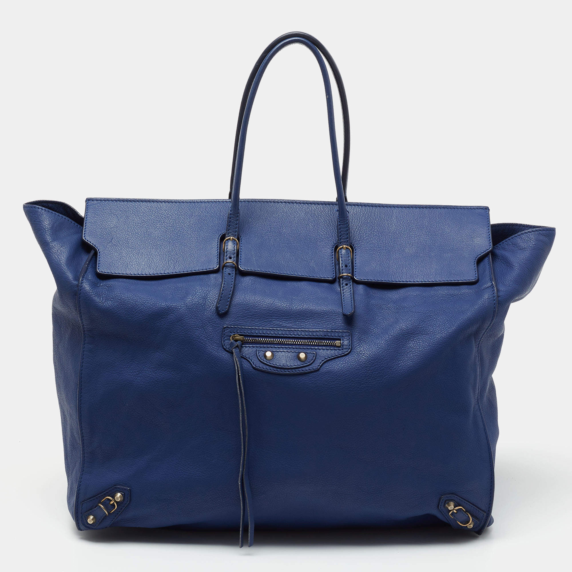 Pre Owned Balenciaga Dark Blue Leather Papier A4 Tote