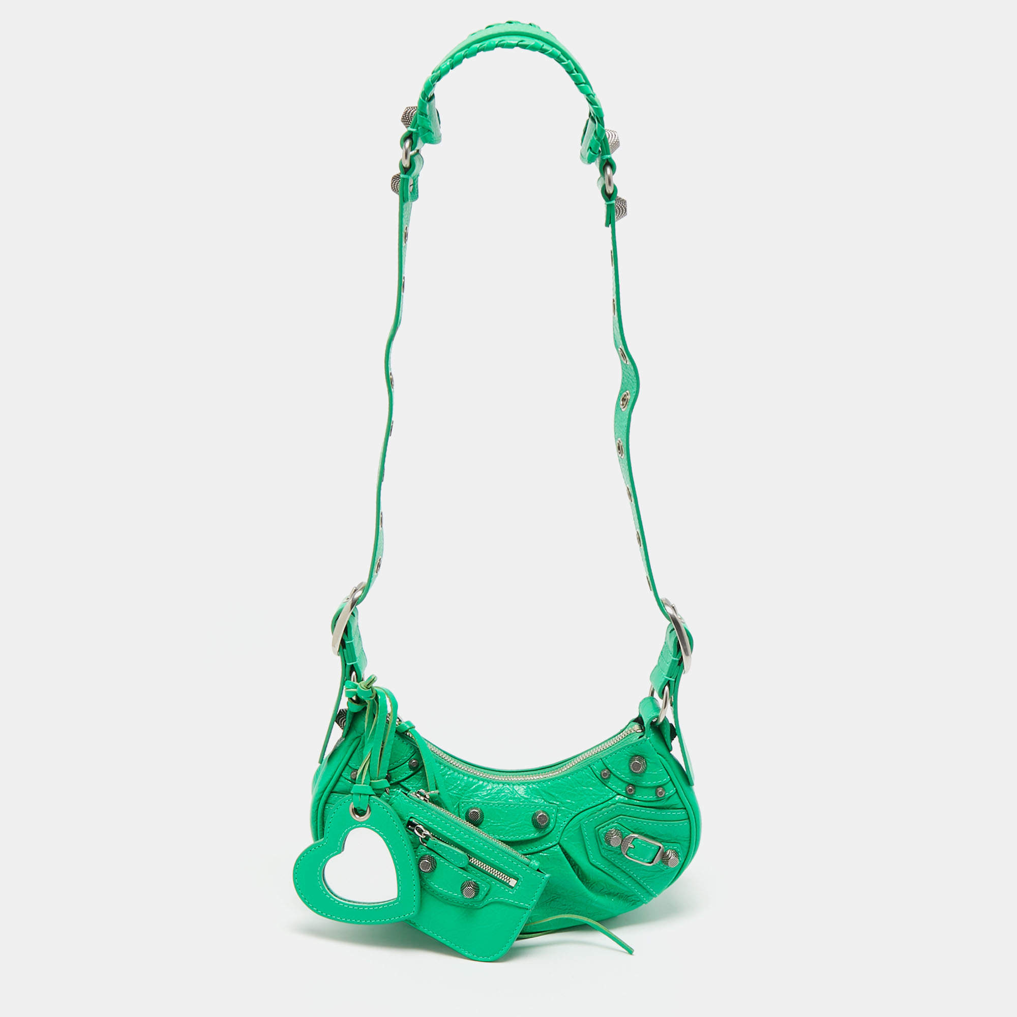 Pre Owned Balenciaga Green Leather XS Le Cagole Hobo