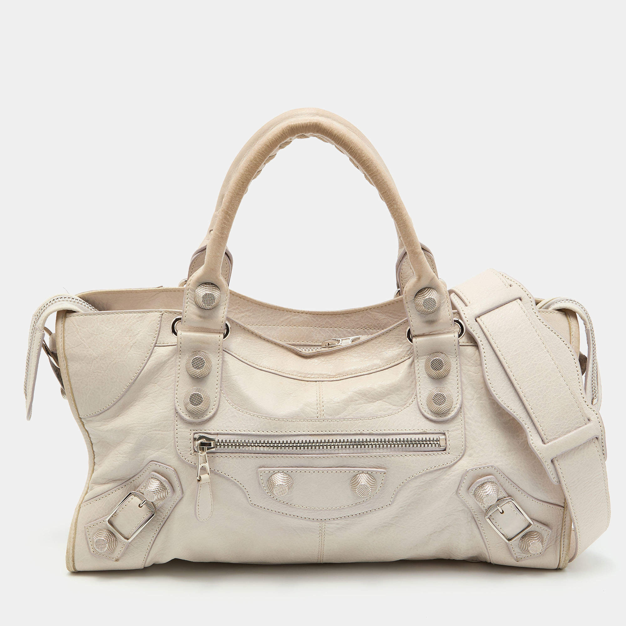 Pre Owned Balenciaga White Leather Giant 21 Silver Hardware Part-Time Tote