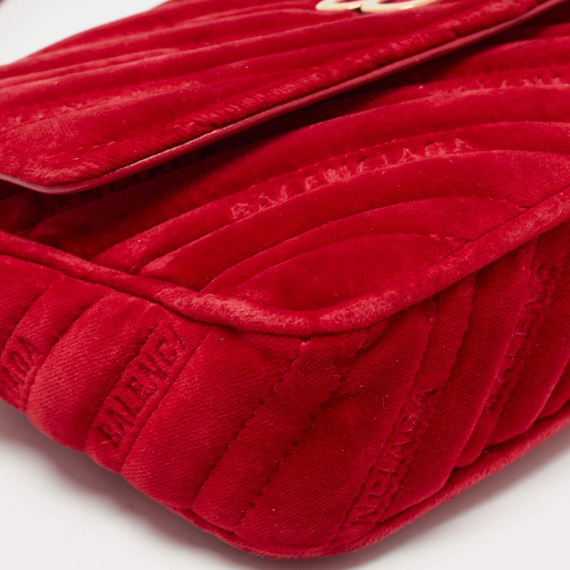 Balenciaga Red Velvet BB Chain Crossbody Bag