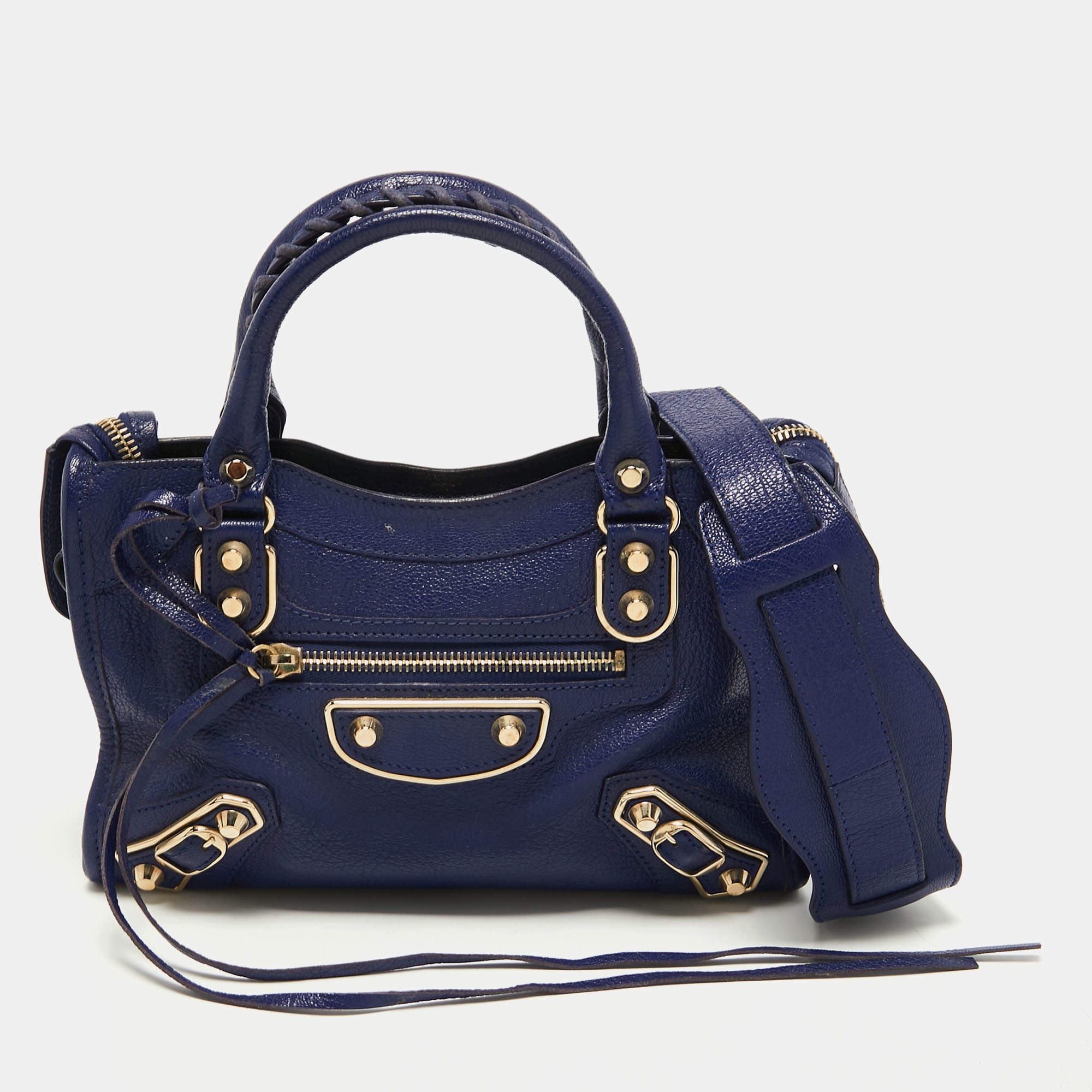 Pre Owned Balenciaga Indigo Leather Mini Classic Metallic Edge City Bag
