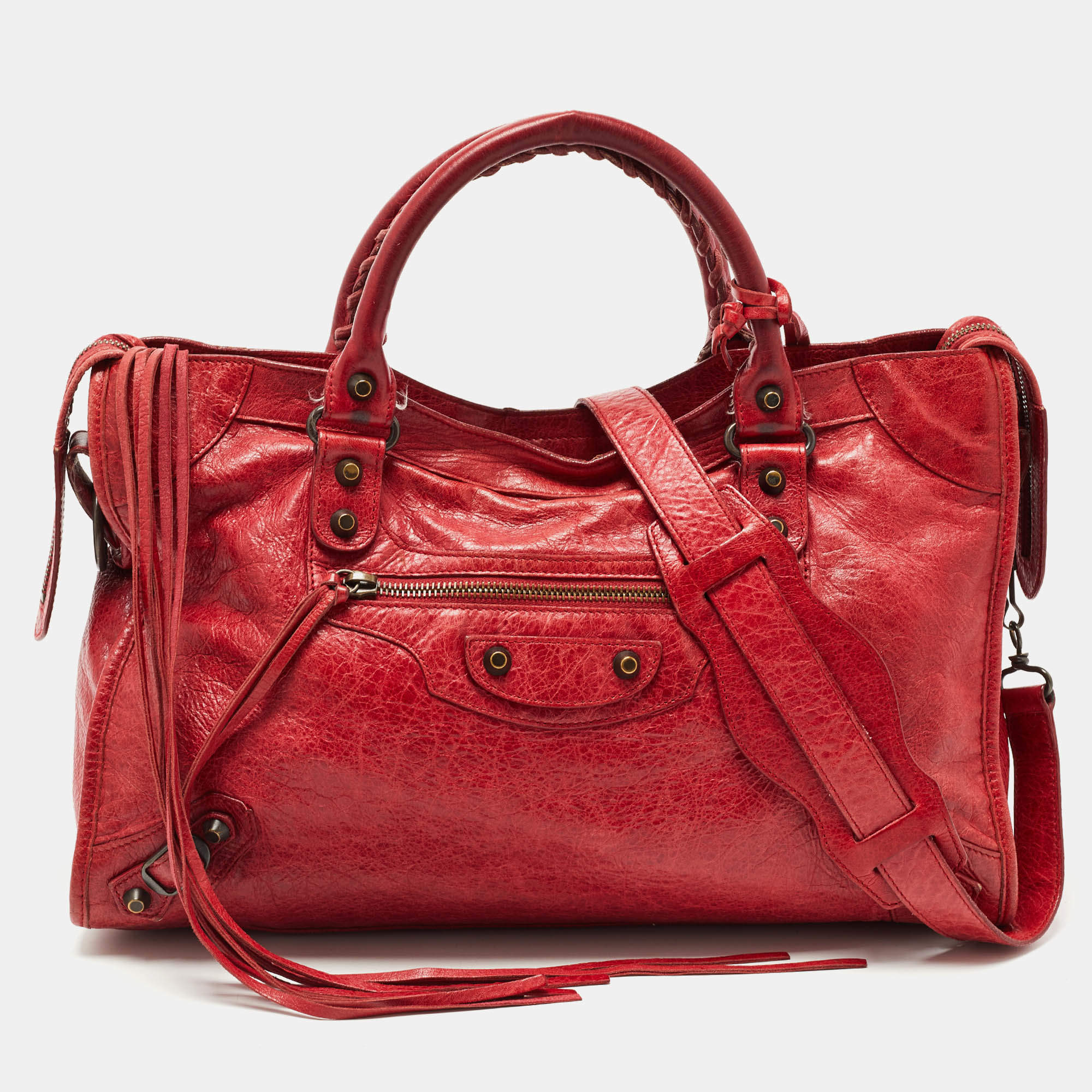 BALENCIAGA The Giant City 2WAY Shoulder Bag Handbag Leather Red Gold  eBay