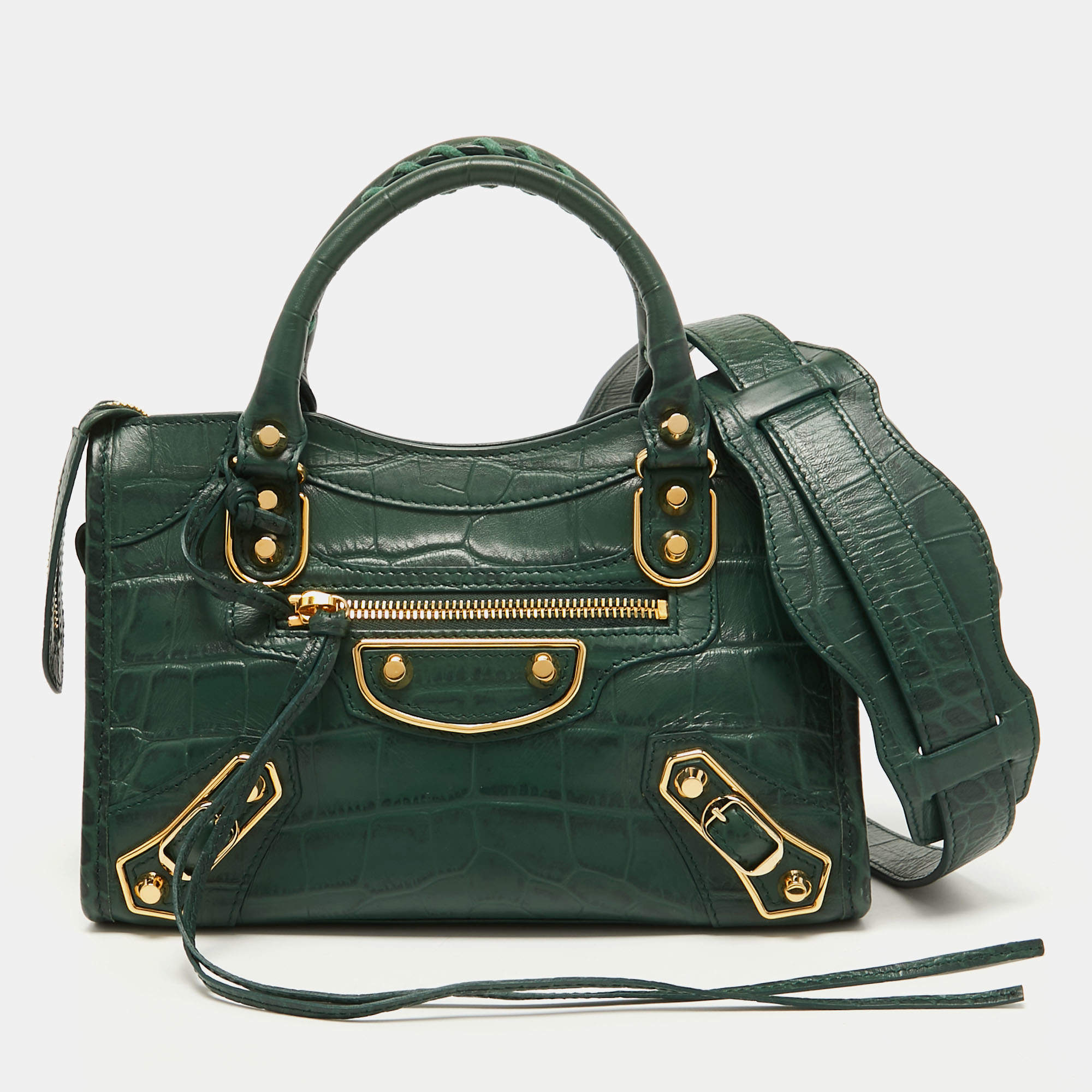 Balenciaga Green Leather Giant Brogues Covered Motorcycle City Bag rt 2  045 For Sale at 1stDibs