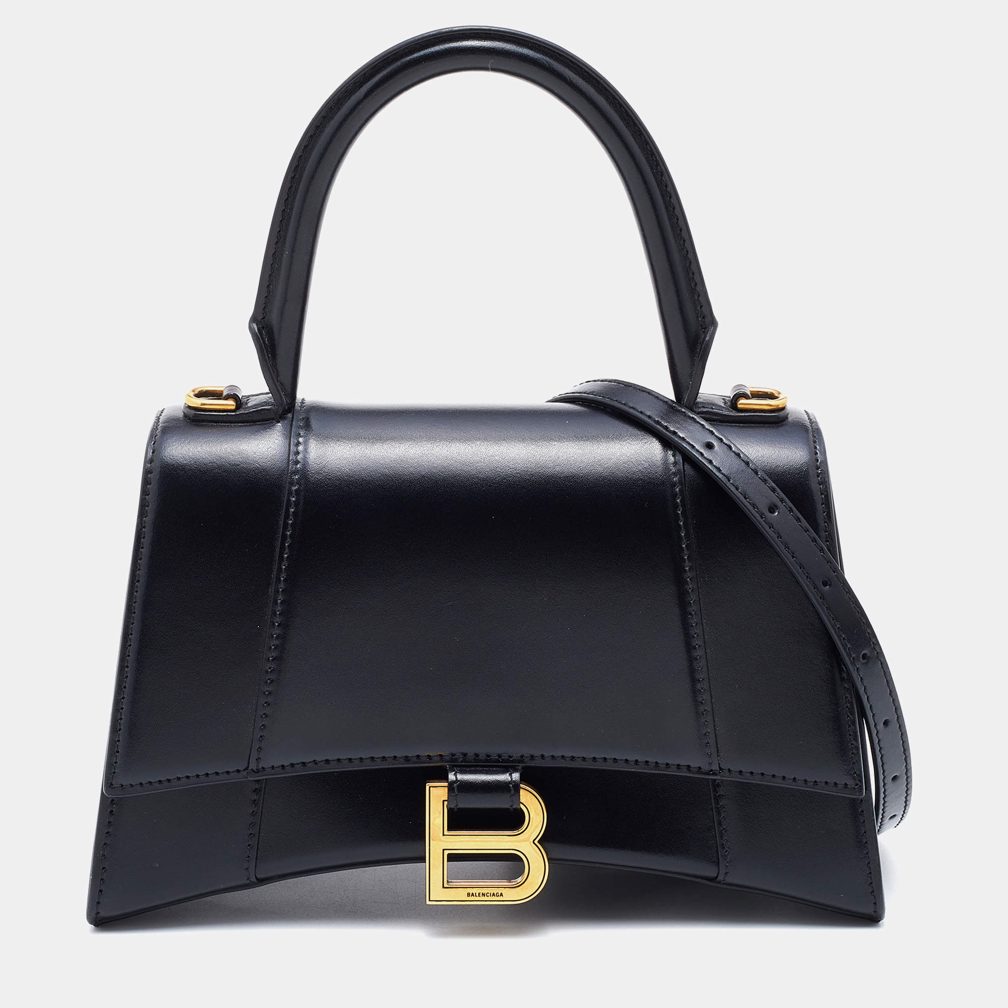 Pre Owned Balenciaga Black Leather Small Hourglass Box Top Handle Bag