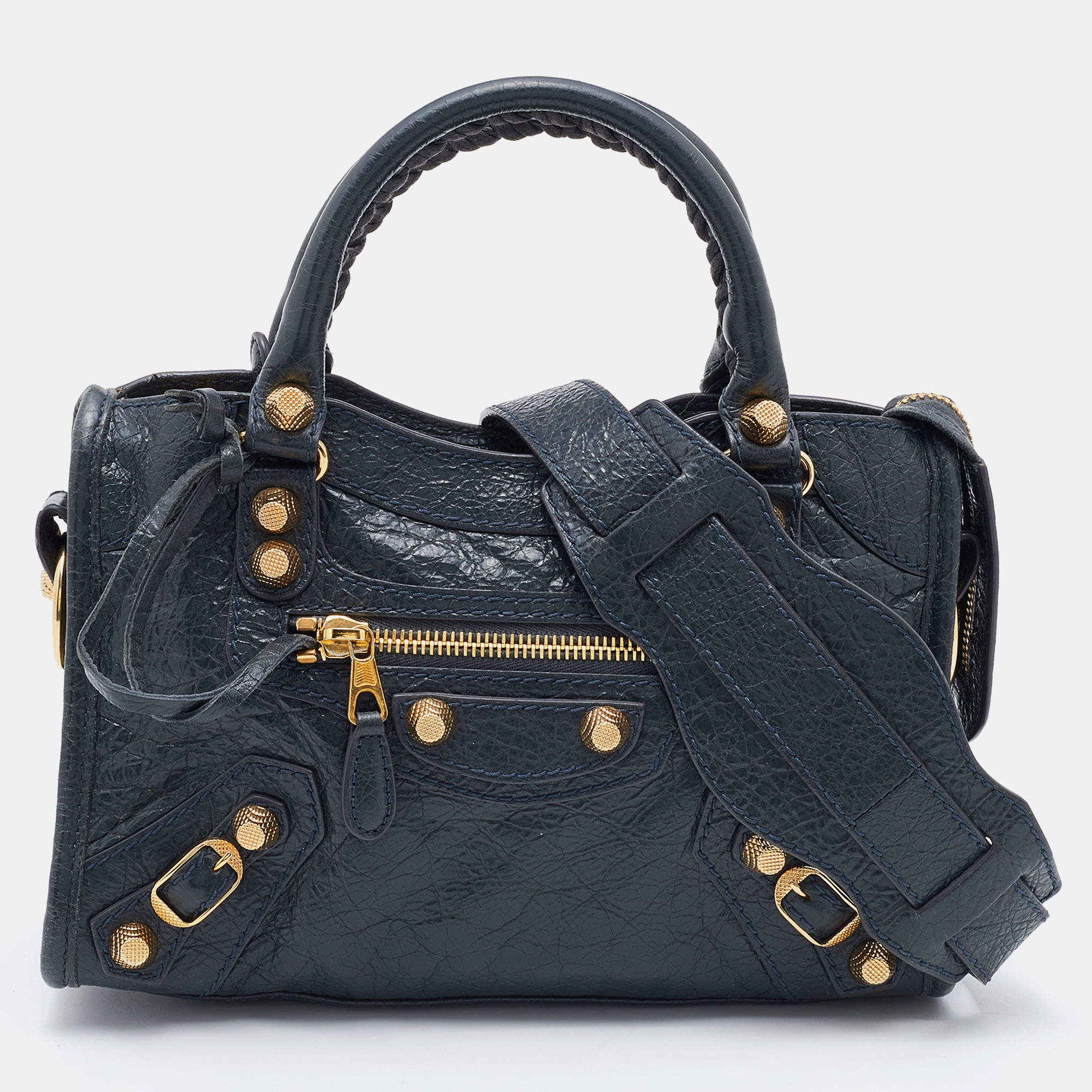 Pre Owned Balenciaga Anthracite Leather Mini RH City Tote