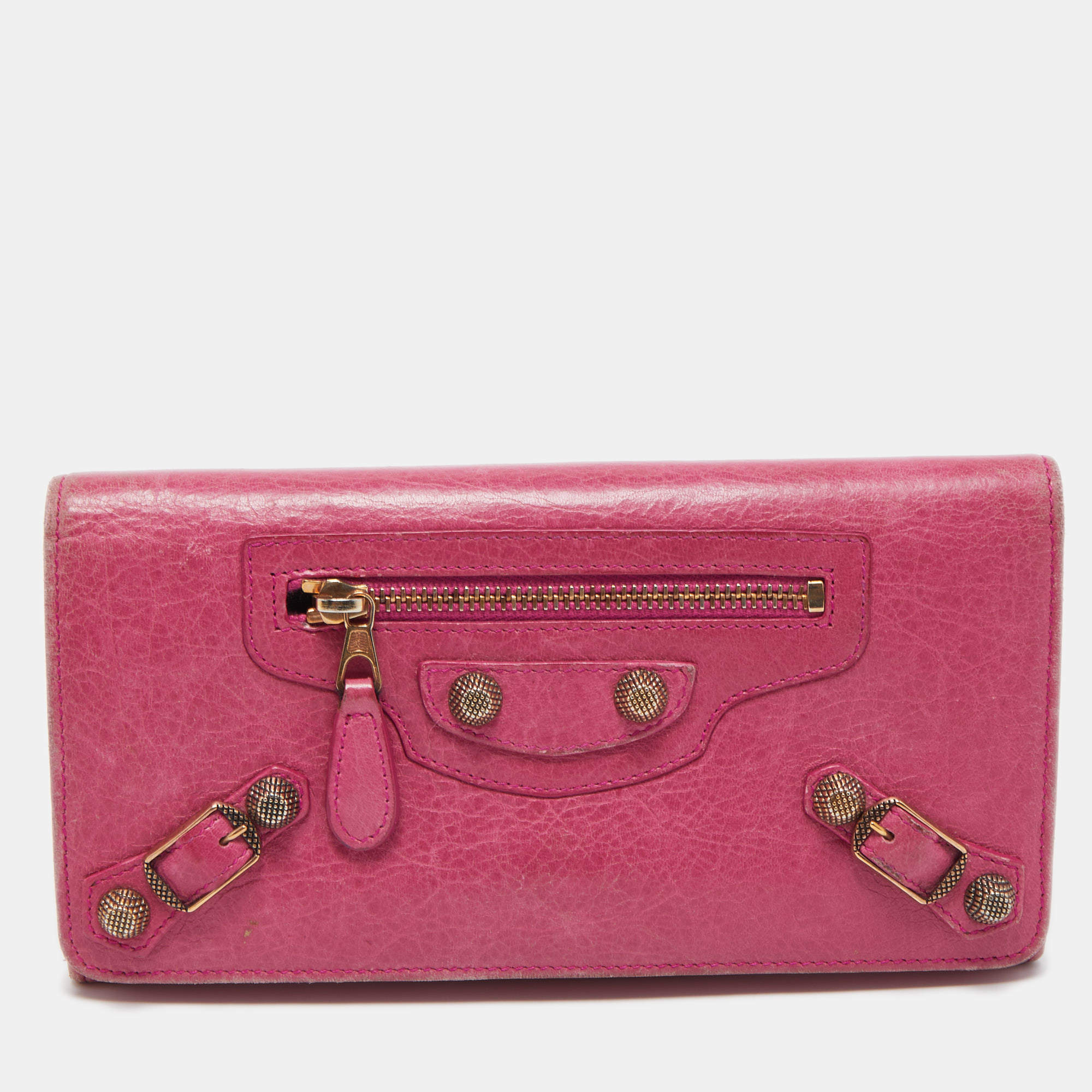 Pre Owned Balenciaga Fuchsia Leather Classic Continental Wallet