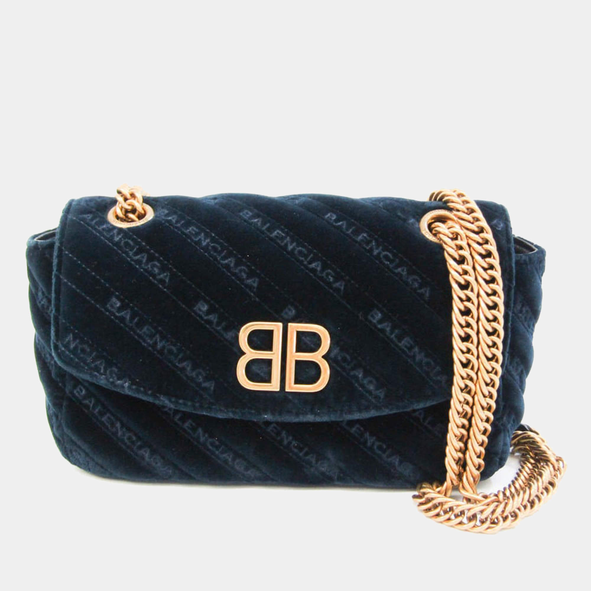 Bb chain handbag Balenciaga Blue in Suede - 30665972