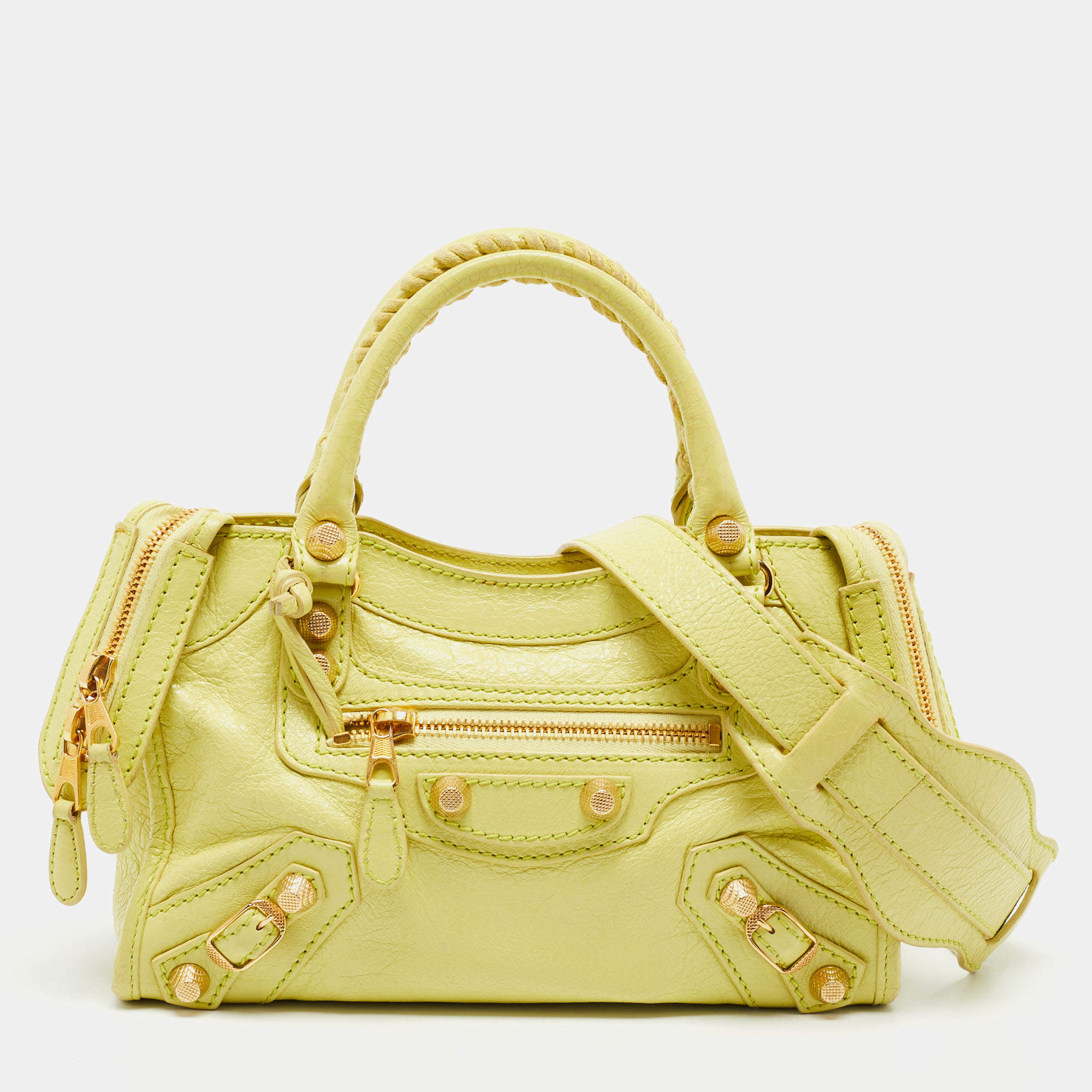 Pre Owned Balenciaga Light Green Leather Mini Classic City Tote