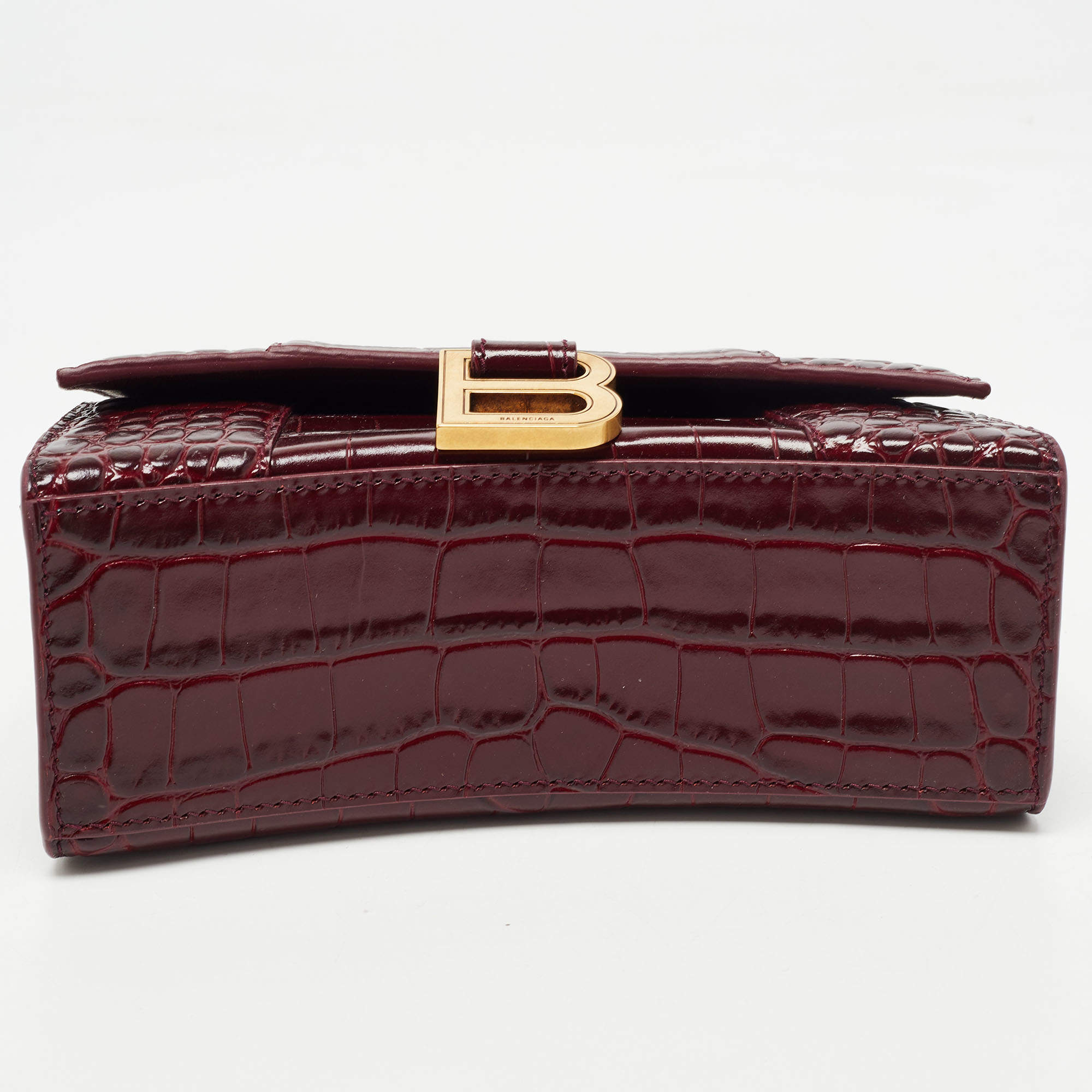 Luxury bag - Small Hourglass Graphity burgundy bag in crocodile-effect  leather