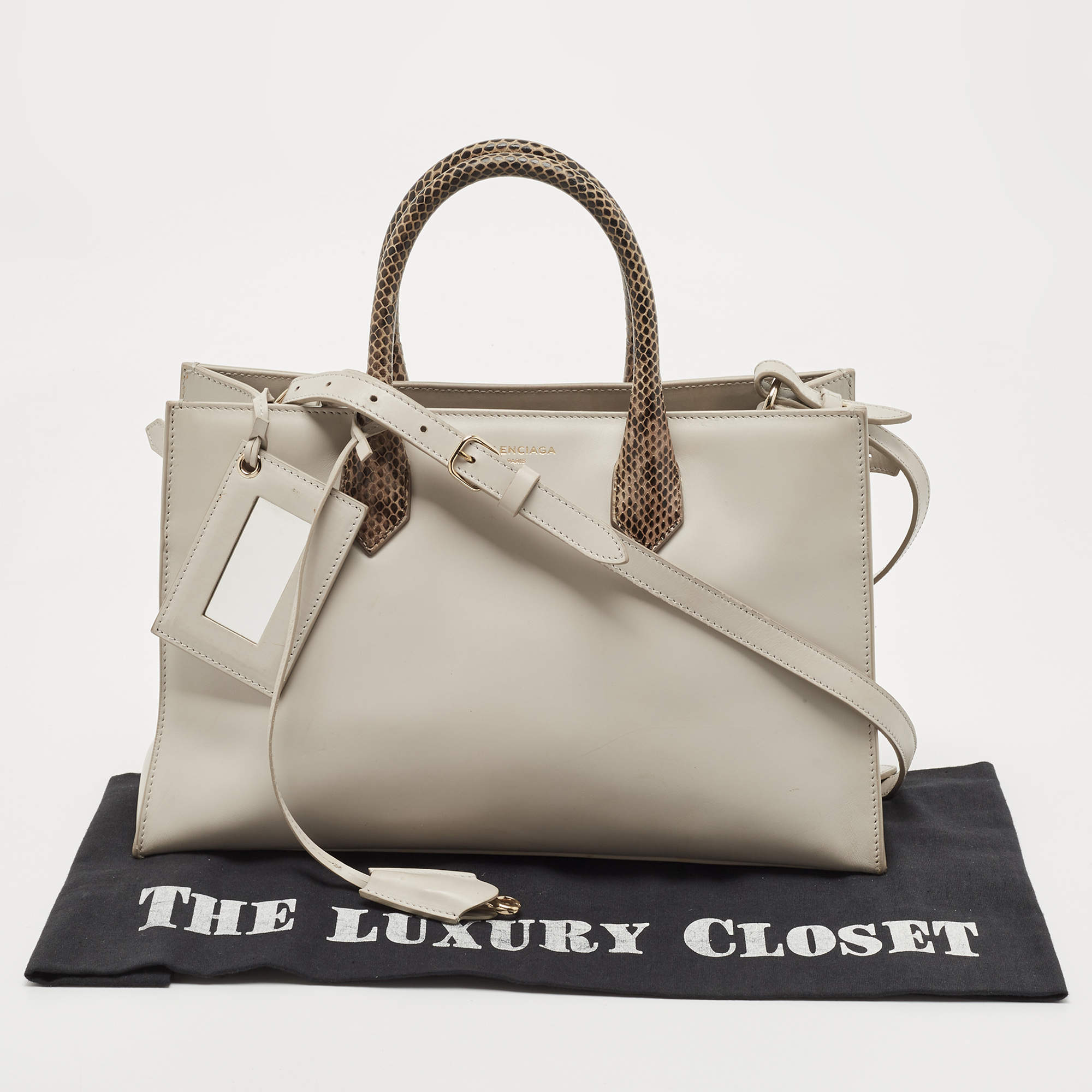 Balenciaga Light Grey/Beige Leather Padlock Nude Work Tote Balenciaga | The  Luxury Closet