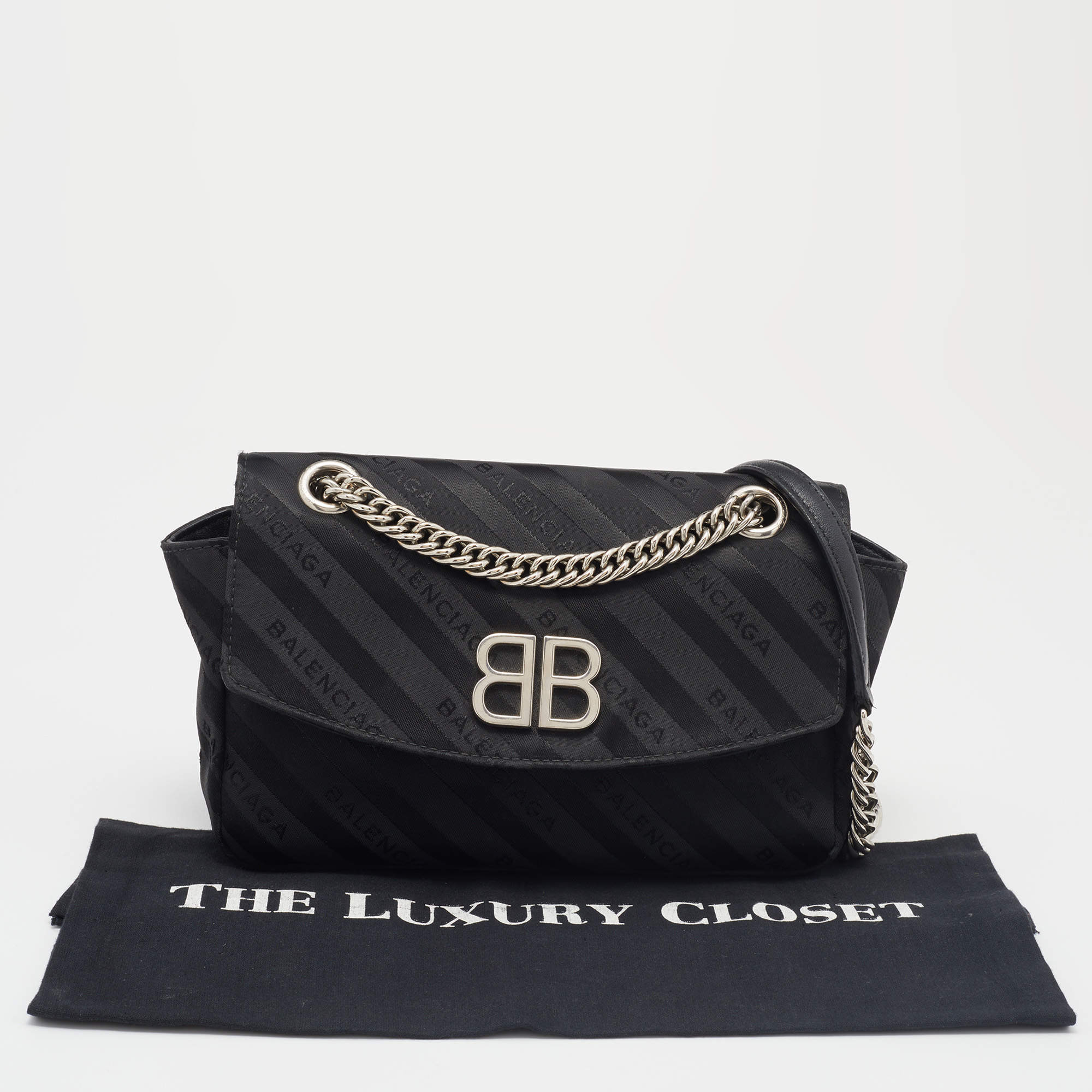 Balenciaga Black Fabric BB Chain Round Shoulder Bag Balenciaga