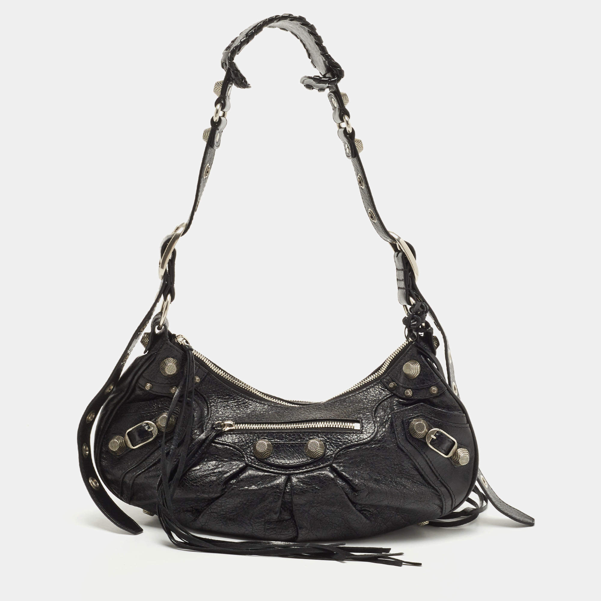 Pre Owned Balenciaga Black Glossy Leather Le Cagole Small Shoulder Bag