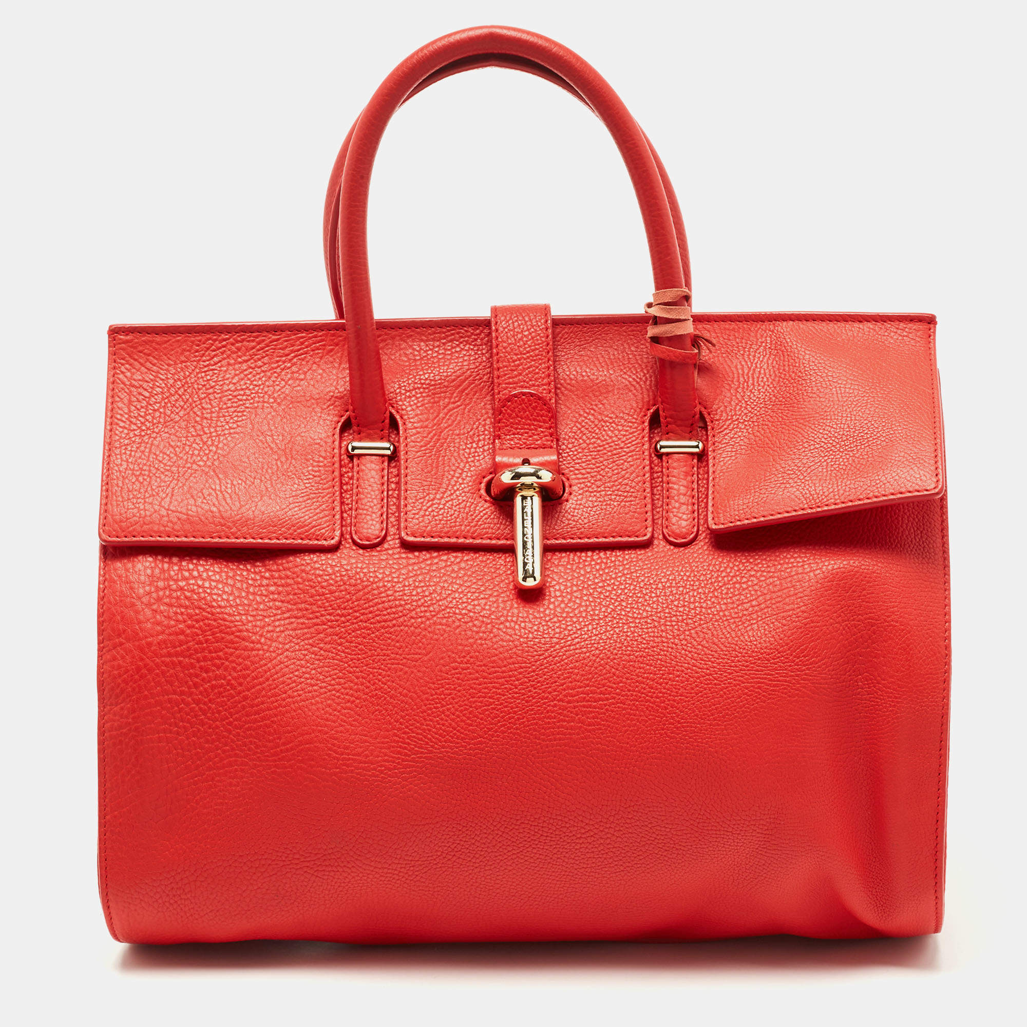 Balenciaga Red Leather Tube Clasp Satchel