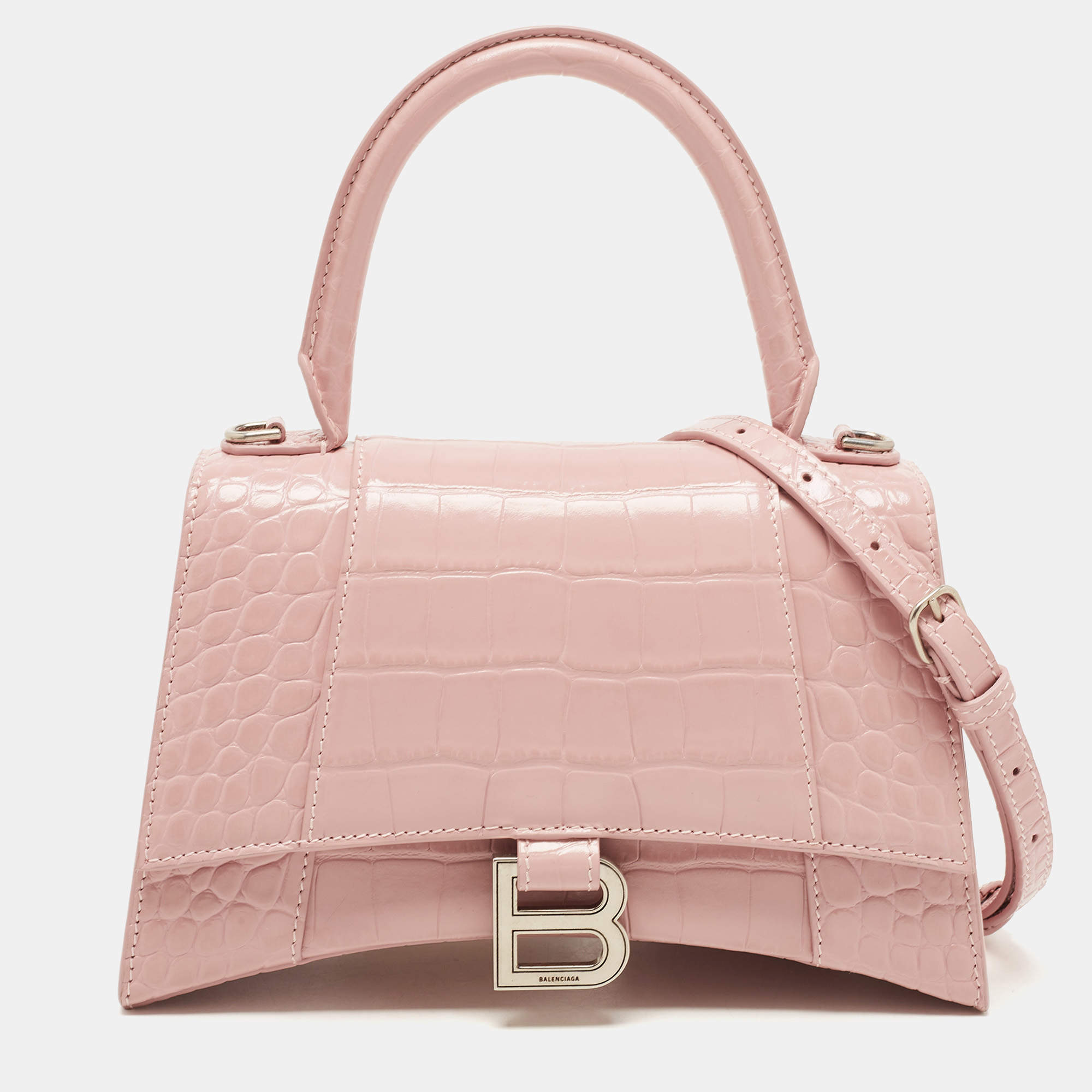 Balenciaga Hourglass XS Hangbag With Rhinestones Pink in Suede  CalfskinRhinestones with Silvertone  US