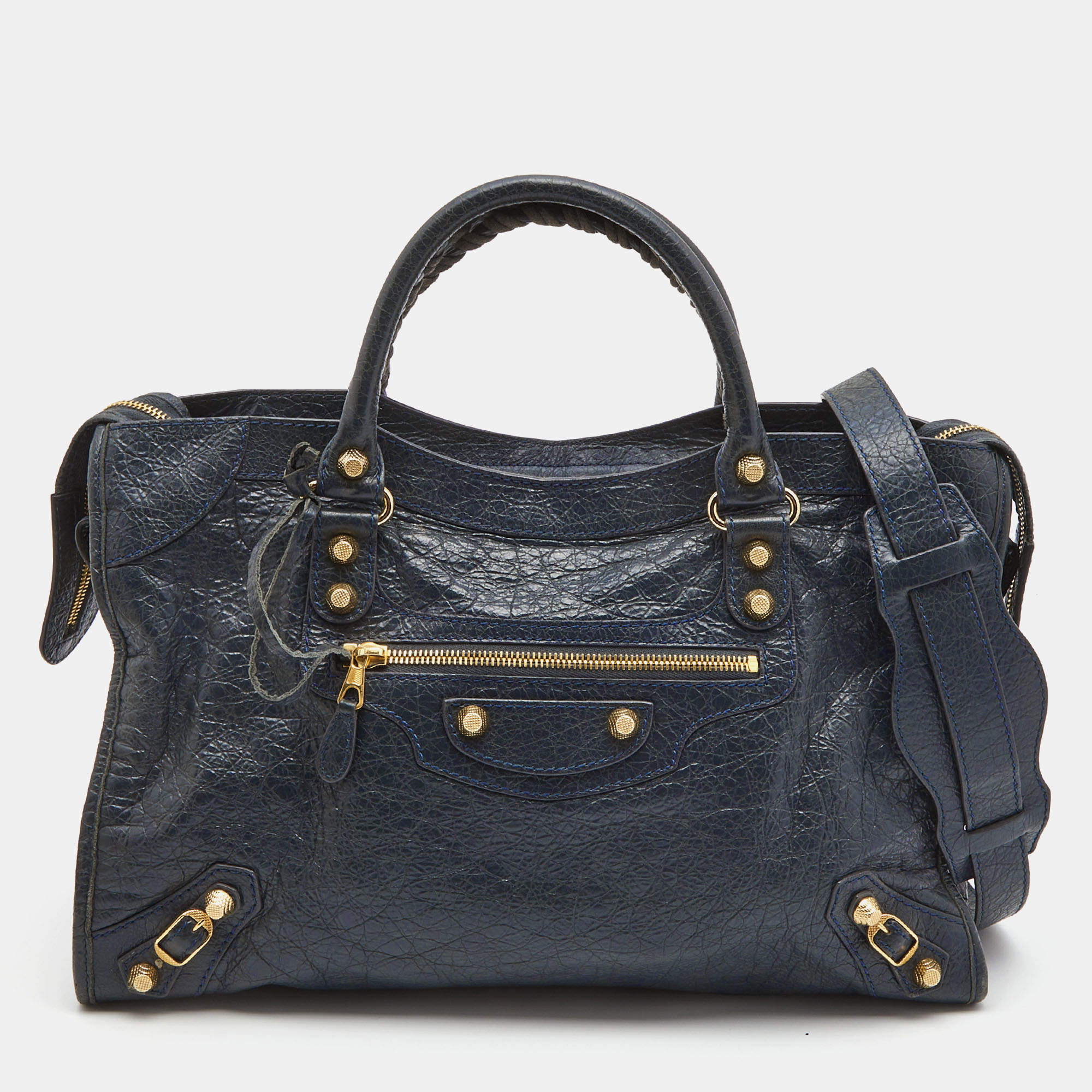 Pre Owned Balenciaga Dark Blue Leather RGH City Tote
