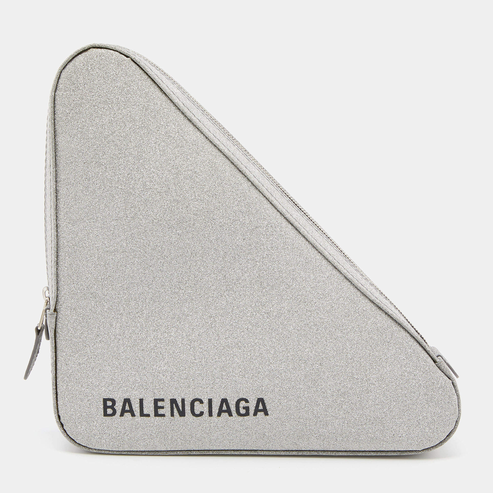 Balenciaga Silver Glitter Triangle Clutch Balenciaga | TLC