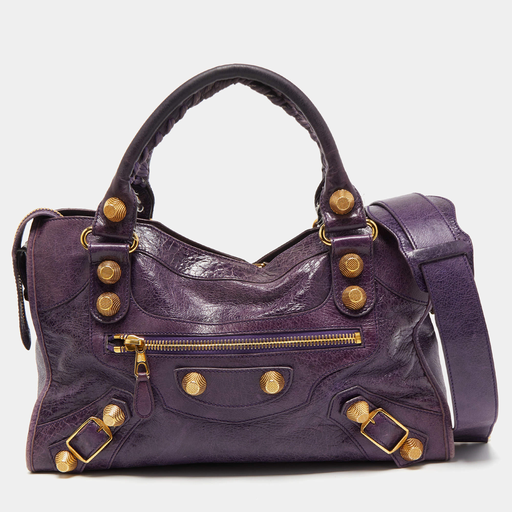 Pre Owned Balenciaga Purple Leather GGH City Bag