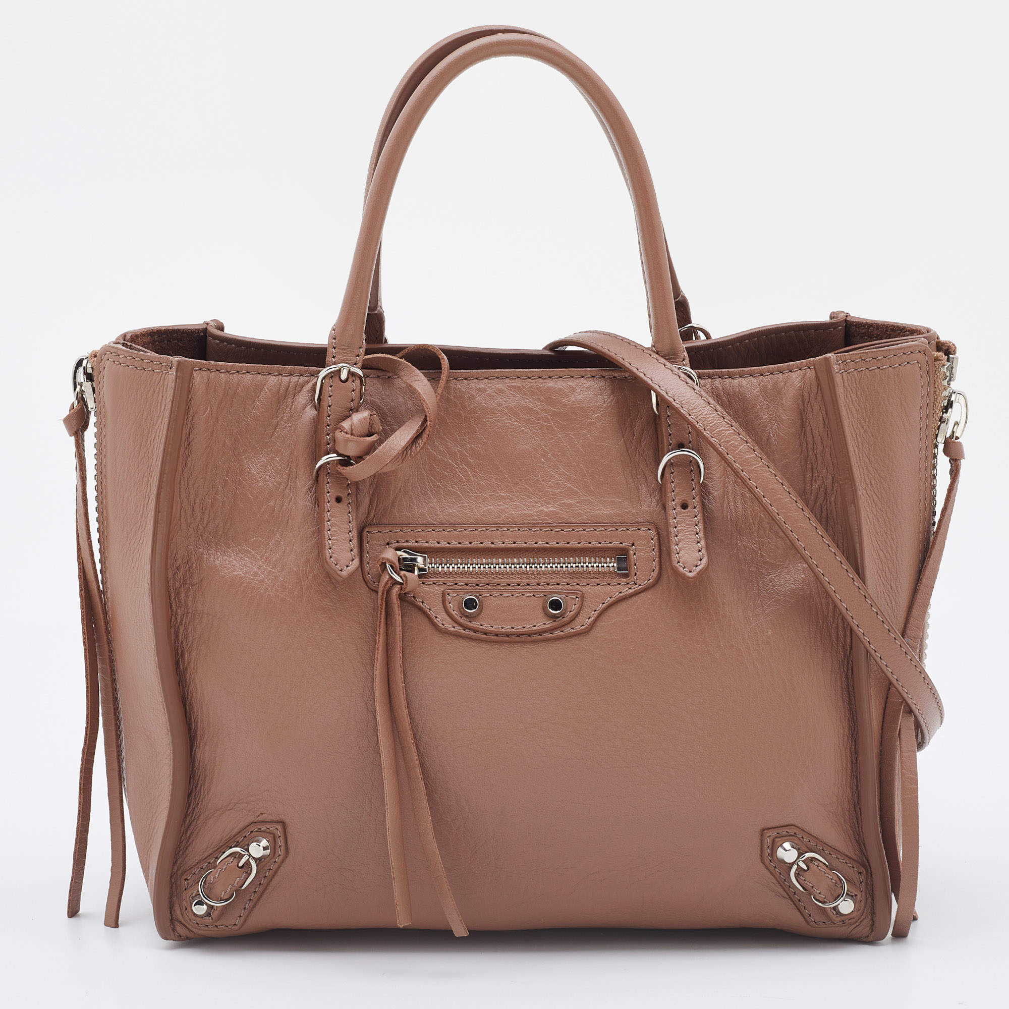 Pre Owned Balenciaga Tomette Leather Mini Papier A4 Tote
