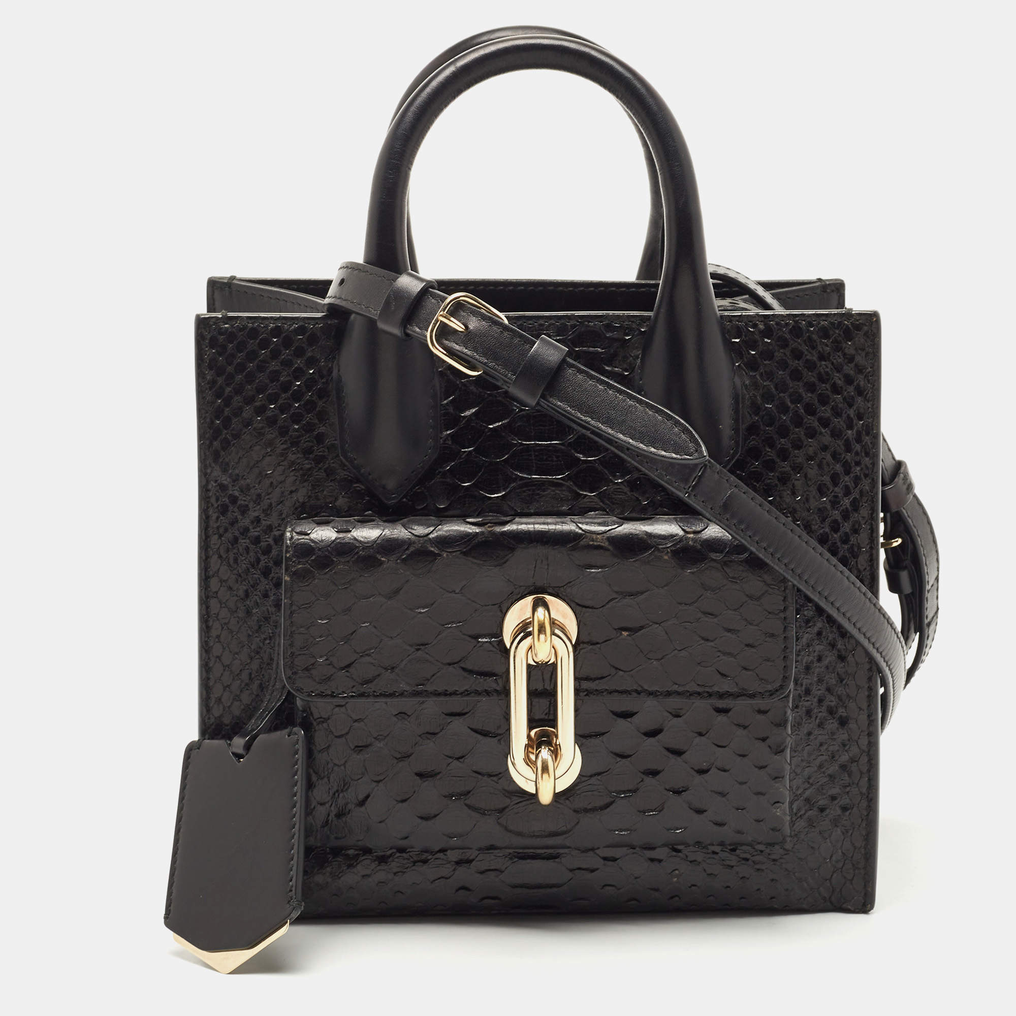 Pre Owned Balenciaga Black Python and Leather Mini Maillon All Afternoon Tote
