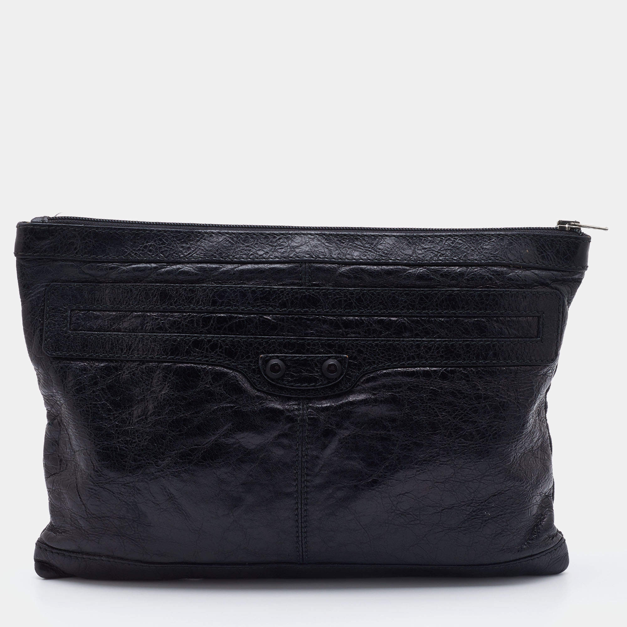 Pre Owned Balenciaga Black Leather Classic Hardware Slim Clutch