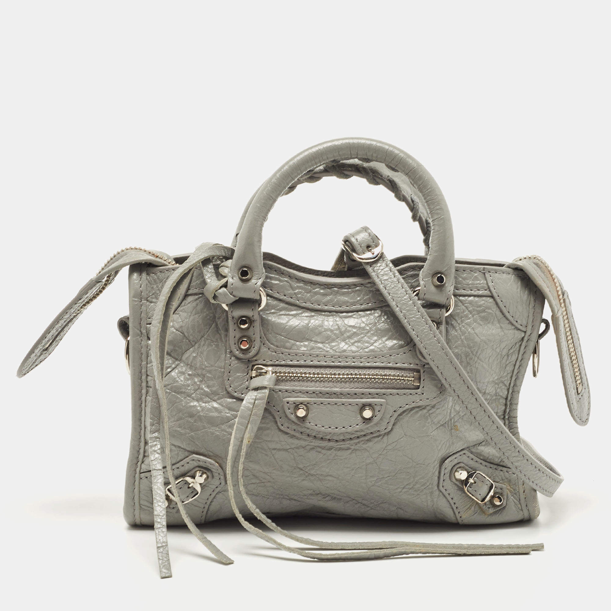 Pre Owned Balenciaga Grey Leather Mini Neo Classic Tote