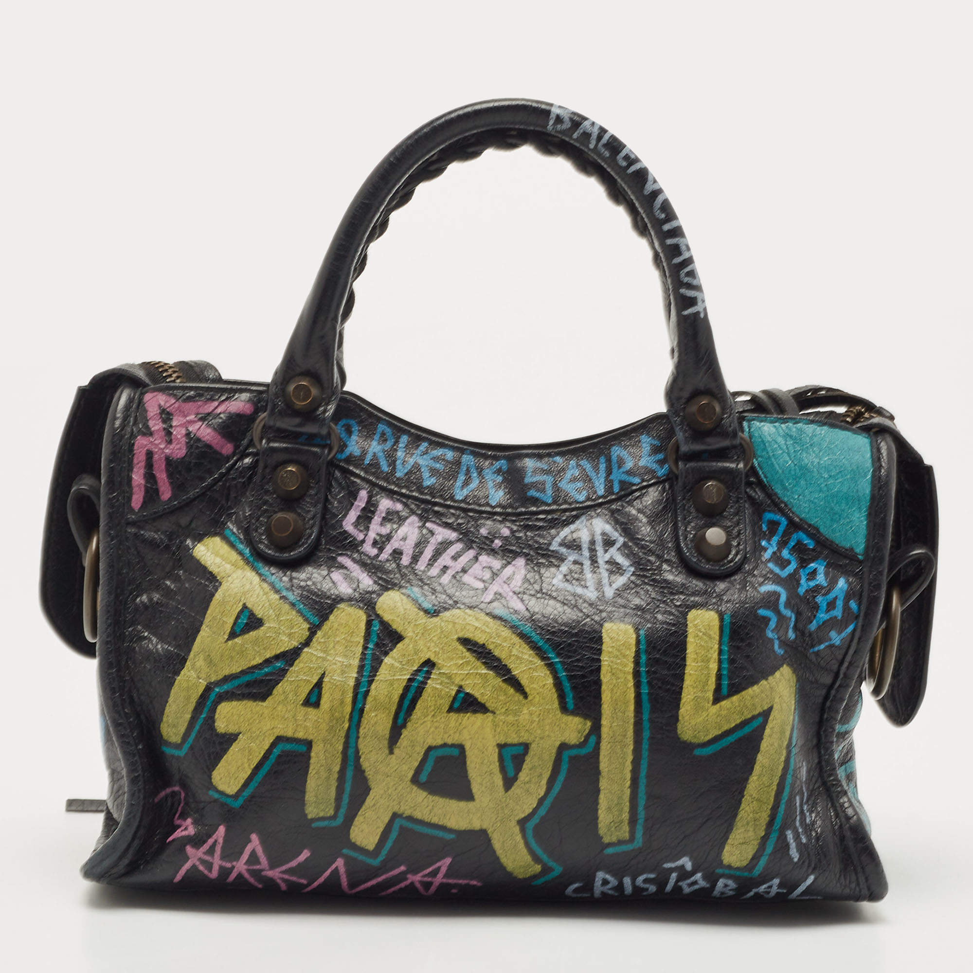 Balenciaga Multicolor Leather Mini Graffiti City Bag