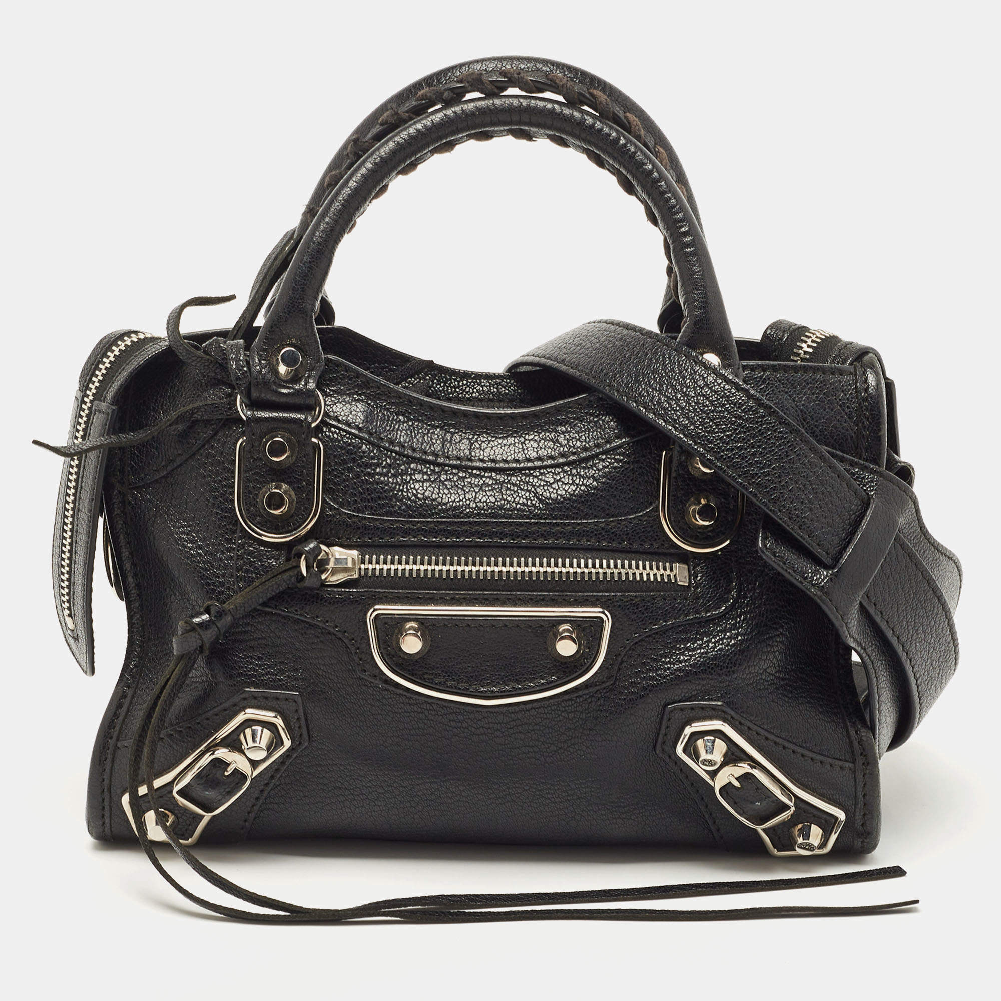 Pre Owned Balenciaga Black Leather Classic Mini City Tote